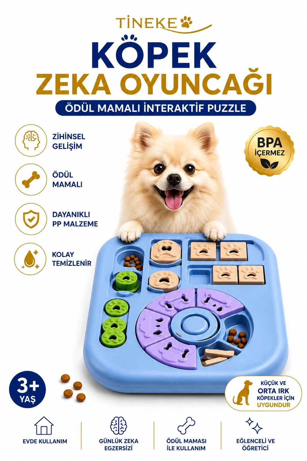 TİNEKE PAW PRO Köpek Zeka Oyuncağı | Ödül Mamalı İnteraktif Puzzle | Aktivite ve Eğitim Oyuncağı MAVİ