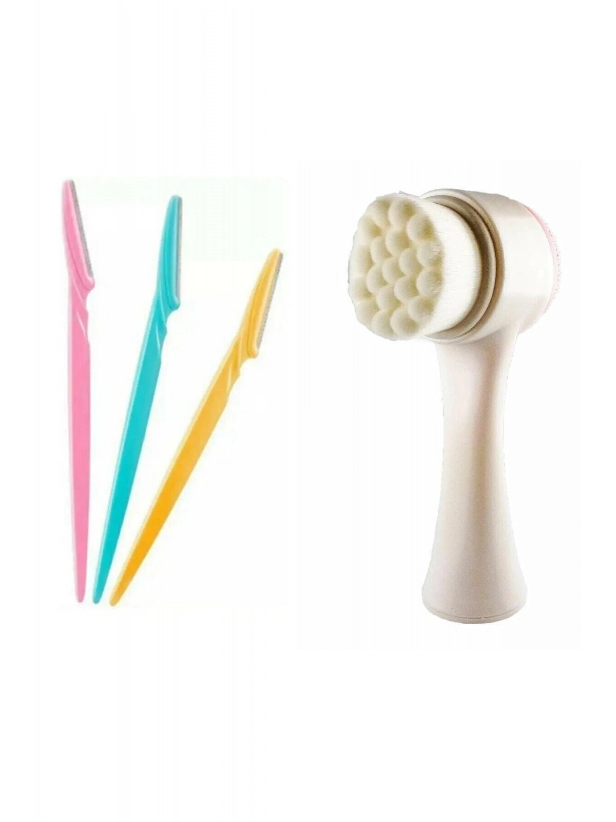 3lü Kaş Usturası Ve Cilt Temizleme Fırçası Beyaz Saplı