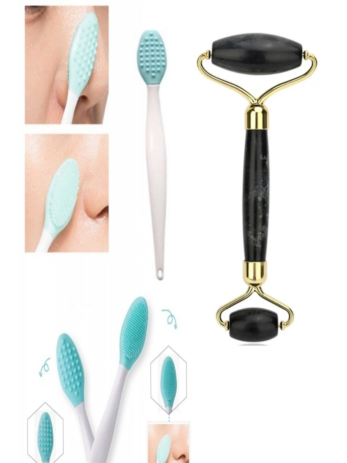 Siyah Yeşim Taşı Ve Burun Siyah Nokta Cilt Ve Yüz Temizleyici Temizleme Peeling Fırçası Çilek