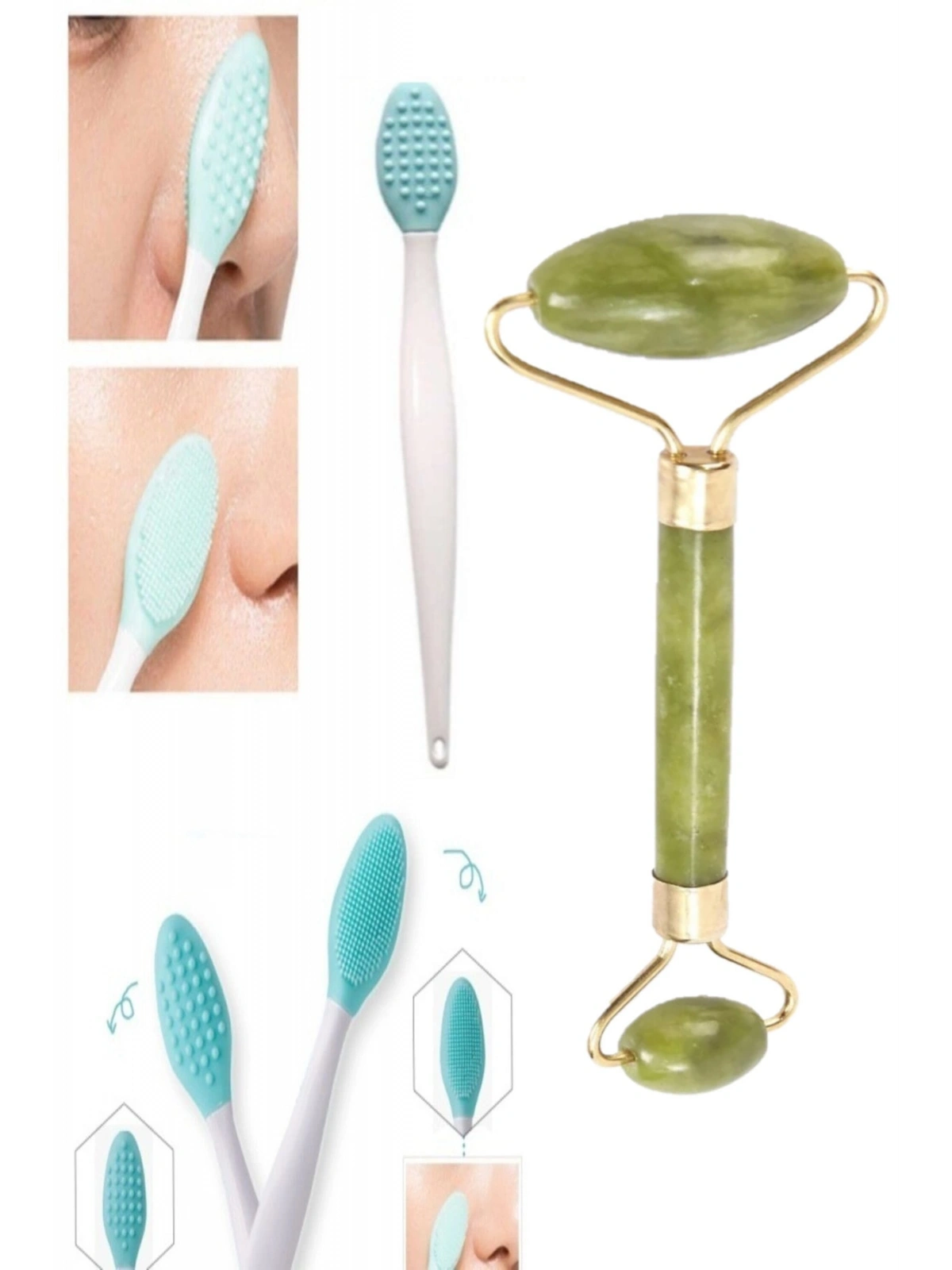 Yeşim Taşı & Burun Siyah Nokta Cilt Ve Yüz Temizleyici Temizleme Fırçası Dudak Peeling Fırça Çilek