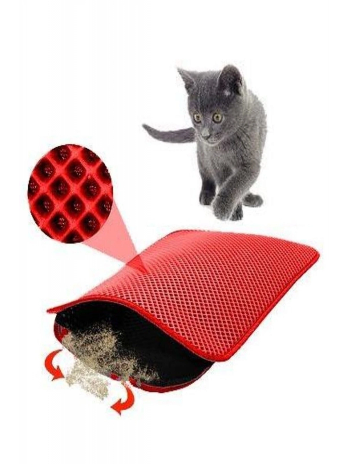 Elekli Kedi Tuvalet Önü Paspası 60x42,5 Cm Kedi Paspası Kırmızı