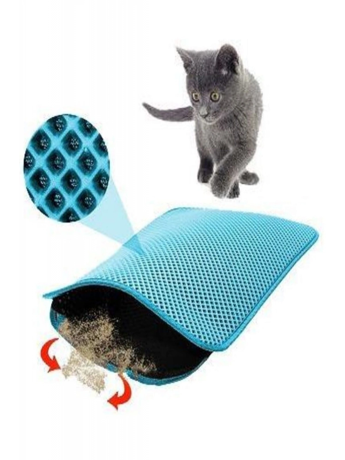 Elekli Kedi Tuvalet Önü Paspası 60x42,5 Cm Kedi Paspası Turkuaz