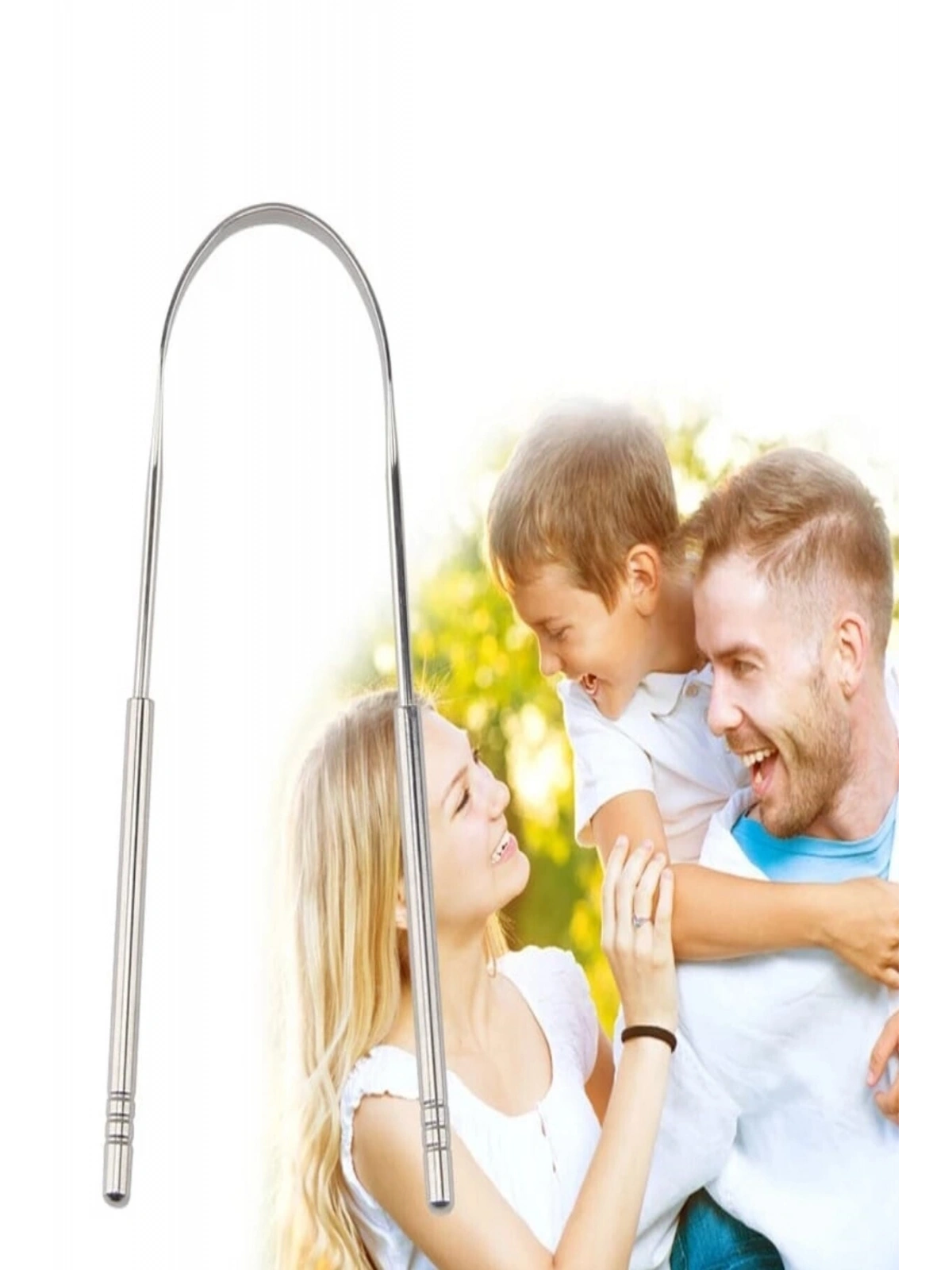 Dil Sıyırıcı Temizleme Dil Temizleyici Metal Gümüş Hijyenik Lastik Saplı Paslanmaz Çelik