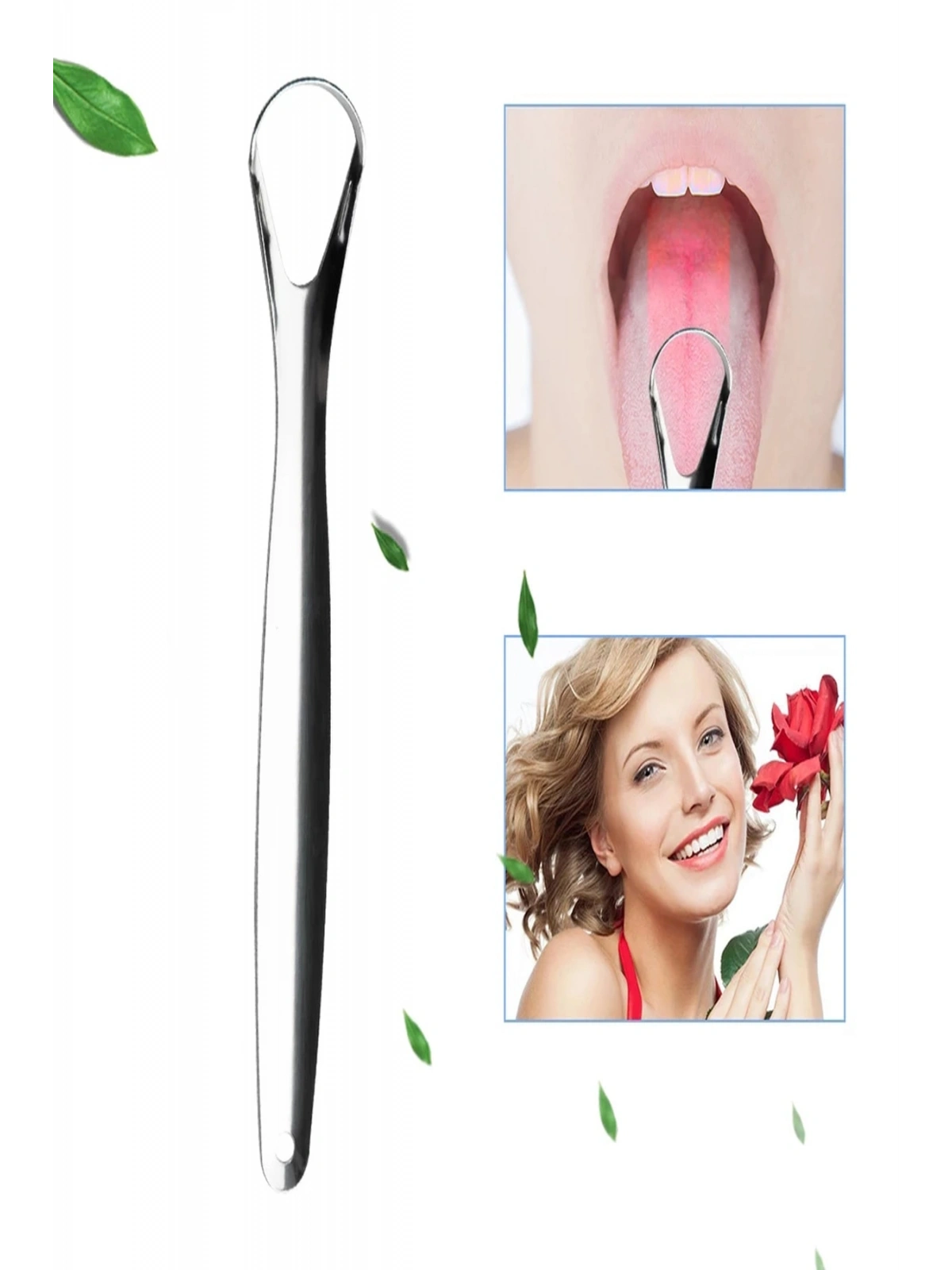 Metal Dil Temizleme Dil Sıyırıcı Dil Temizleyici Gümüş Ağzı Açık Paslanmaz Çelik