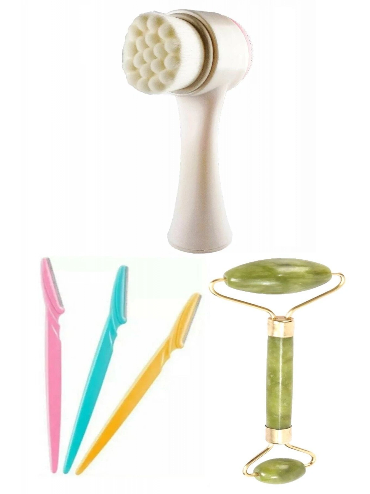 Yeşim Taşı 3lü Kaş Usturası Yüz Temizleme Fırçası Beyaz