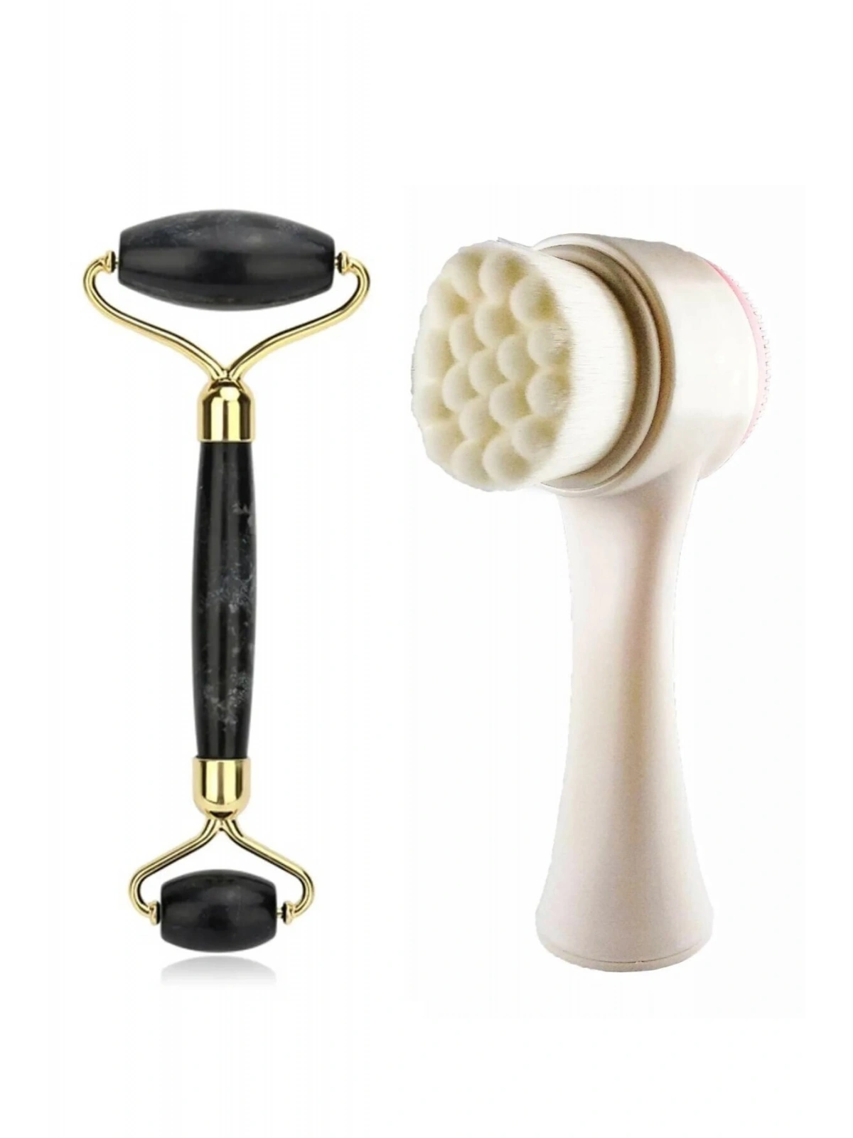 Yüz Temizleme Fırçası & Roller Siyah 2li Yeşim Taşı Cilt Yüz Masaj Bakım Aleti Obsidian