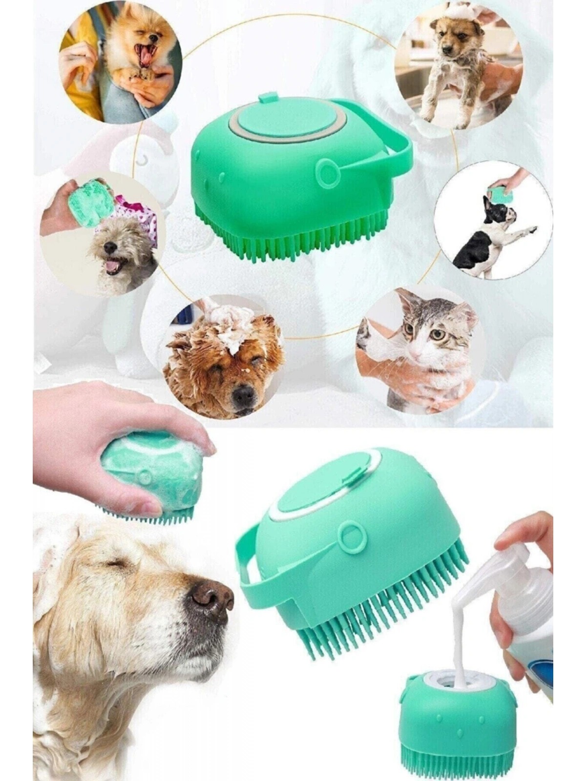 Şampuan Hazneli Kedi Ve Köpek Evcil Hayvan Yıkama Fırçası Silikon