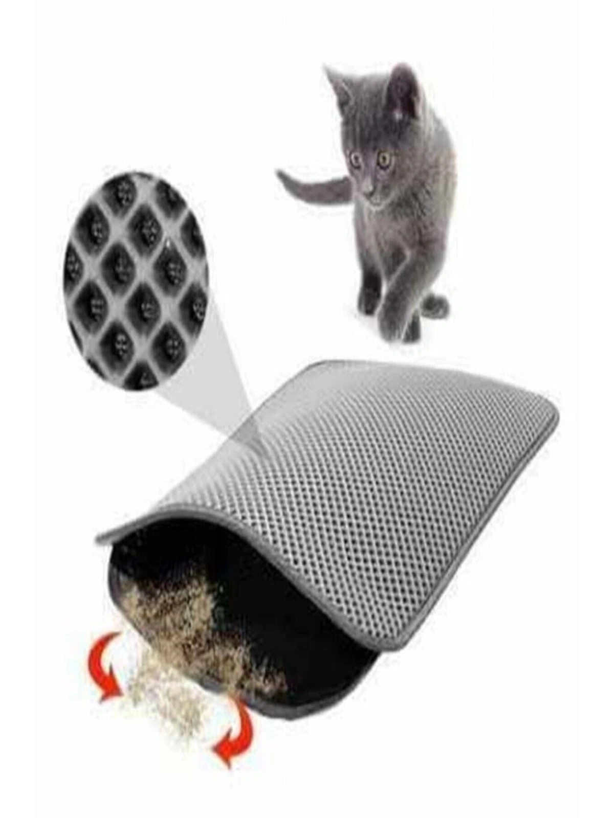 Elekli Kedi Tuvalet Önü Paspası 60x42 Cm Gri Kedi Paspası