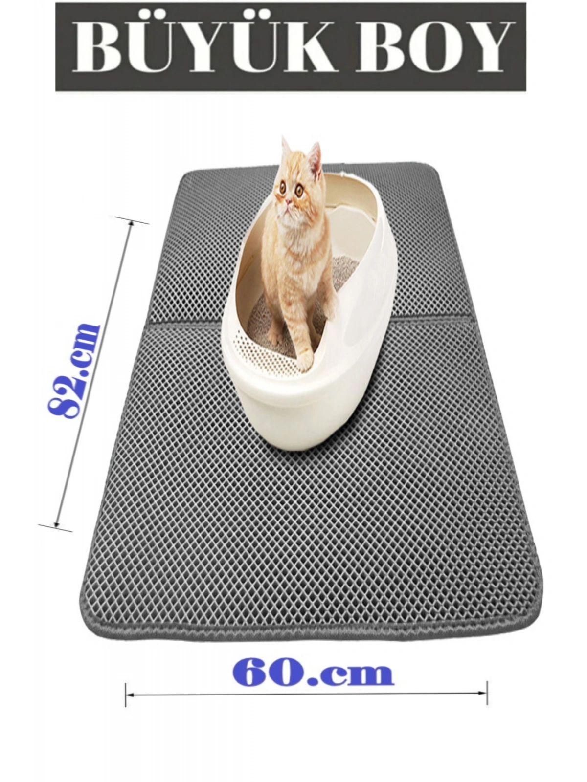 Büyük Boy Elekli Kedi Tuvalet Önü Paspası Katlanabilir 82 X 60 Cm Gri