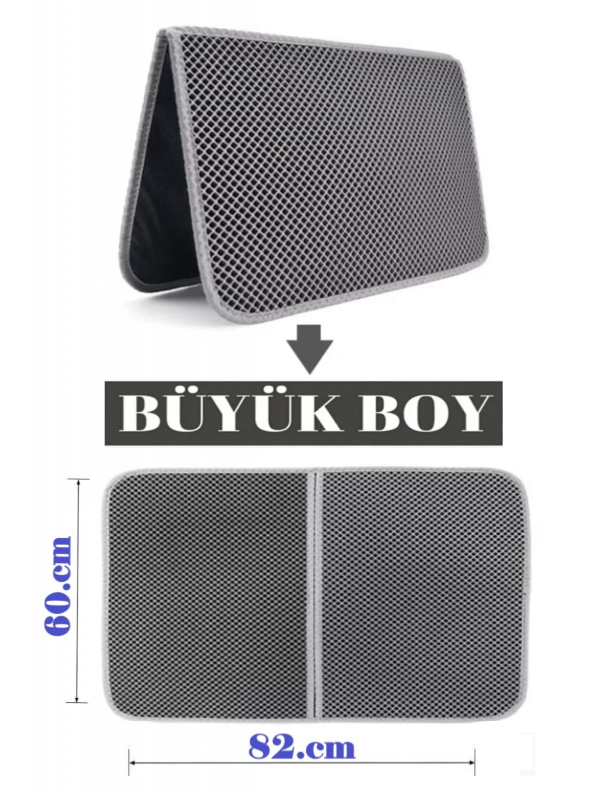 Büyük Boy Elekli Kedi Tuvalet Önü Paspası Katlanabilir 82 X 60 Cm Siyah