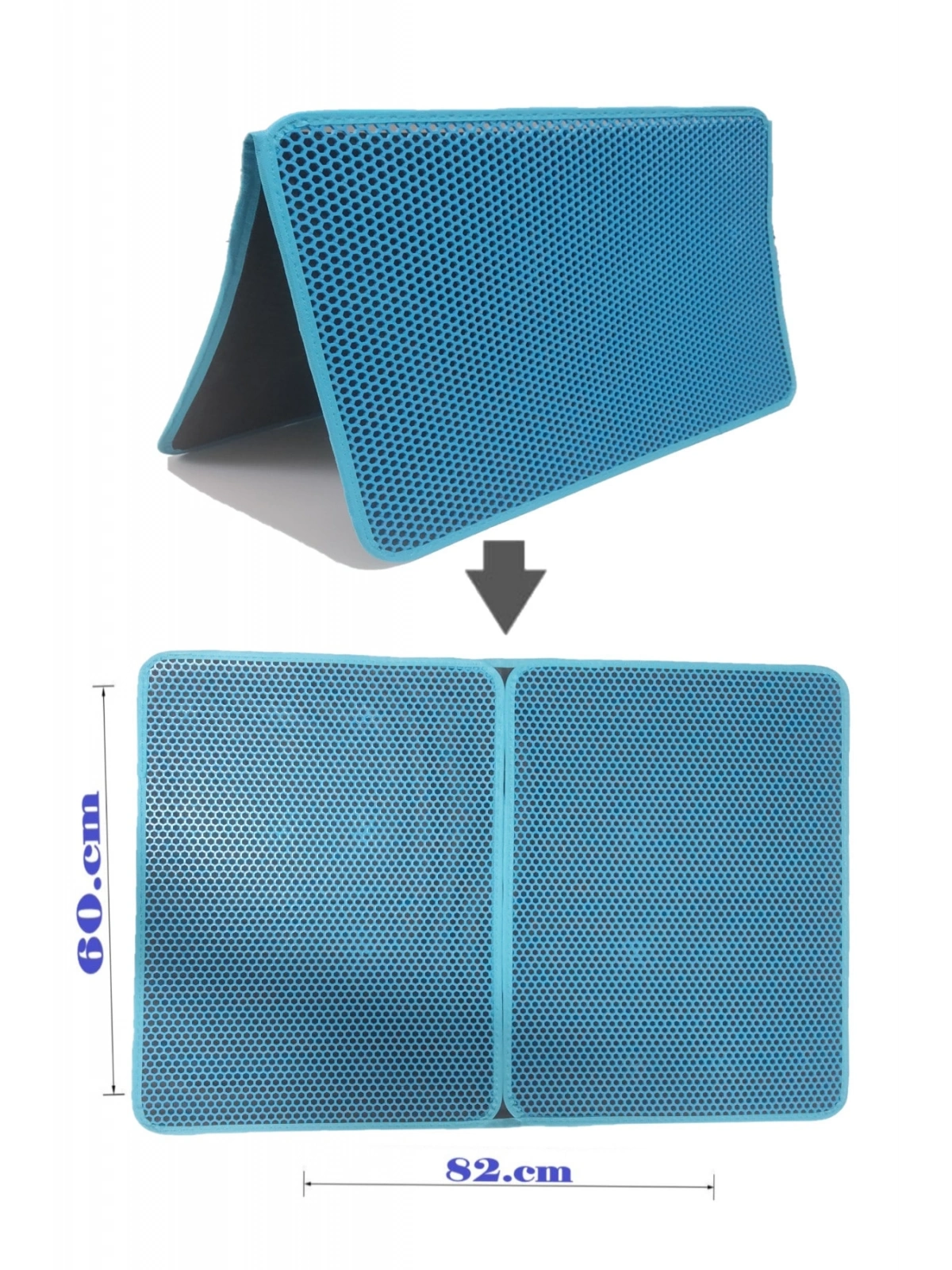 Büyük Boy Elekli Kedi Tuvalet Önü Paspası Katlanabilir 82 X 60 Cm Turkuaz