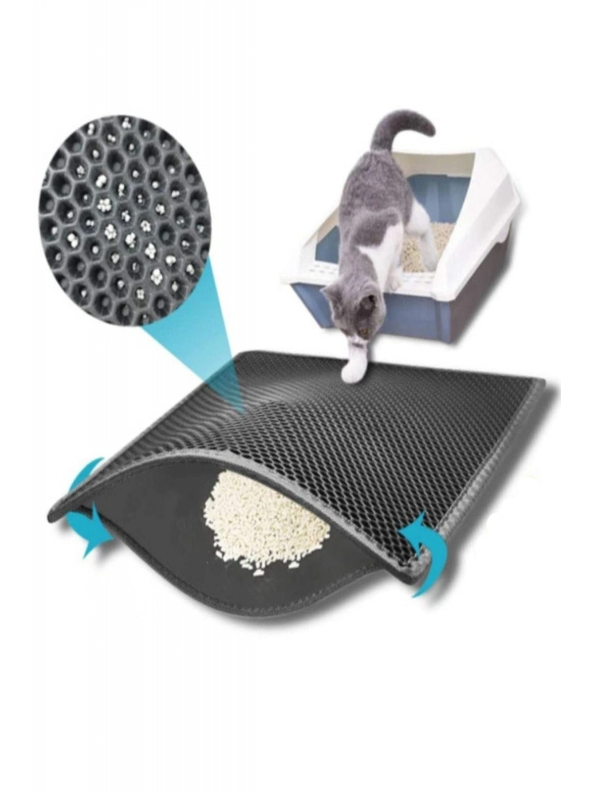 Elekli Kedi Tuvalet Önü Paspası Kedi Paspası 60x42 Cm Siyah