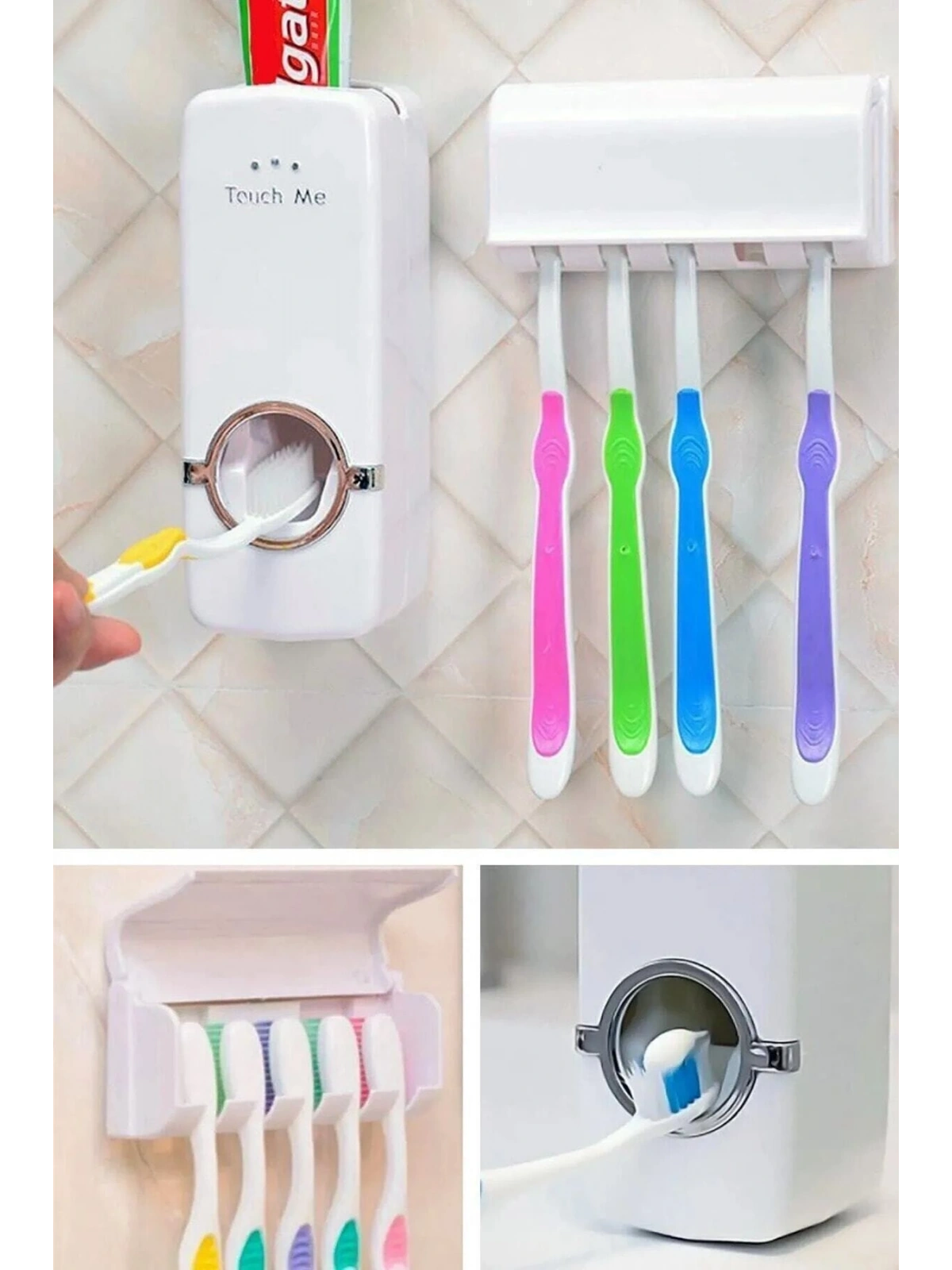 Diş Macunu Sıkacağı Ve 5li Diş Fırçalığı Macun Sıkıcı Diş Fırçası Tutucu