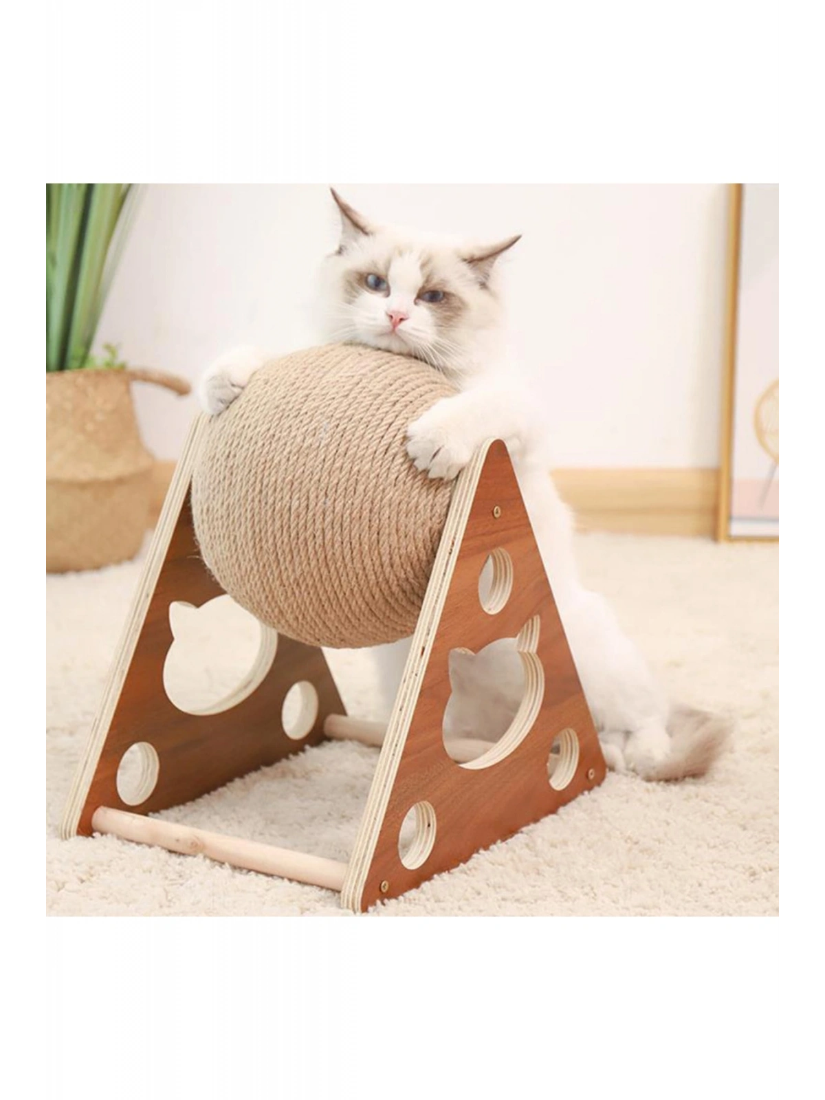 Ahşap İpli Kedi Oyuncagi Topu Kedi Tırmalaması