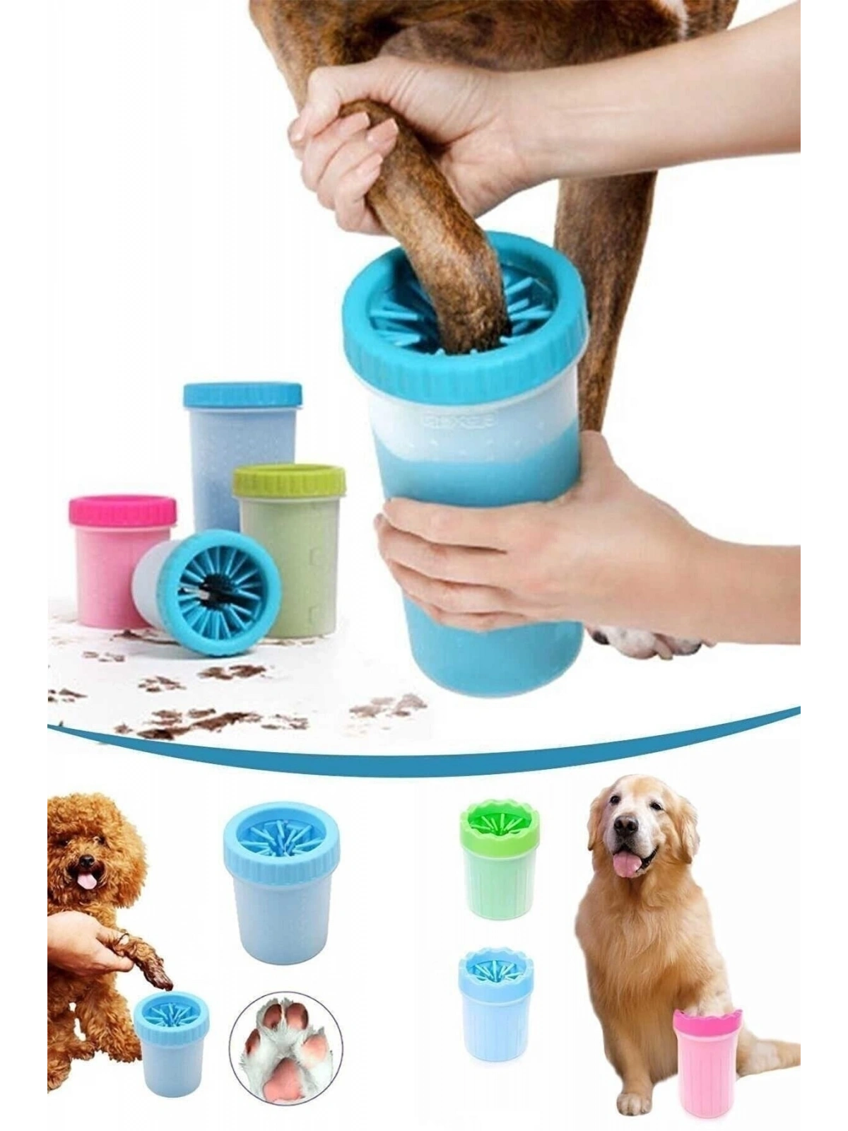 Köpek Ayak Pati Yıkama Ve Temizleme Aparatı -ORTA BOY 1 ADET 11 X9 CM MAVİ