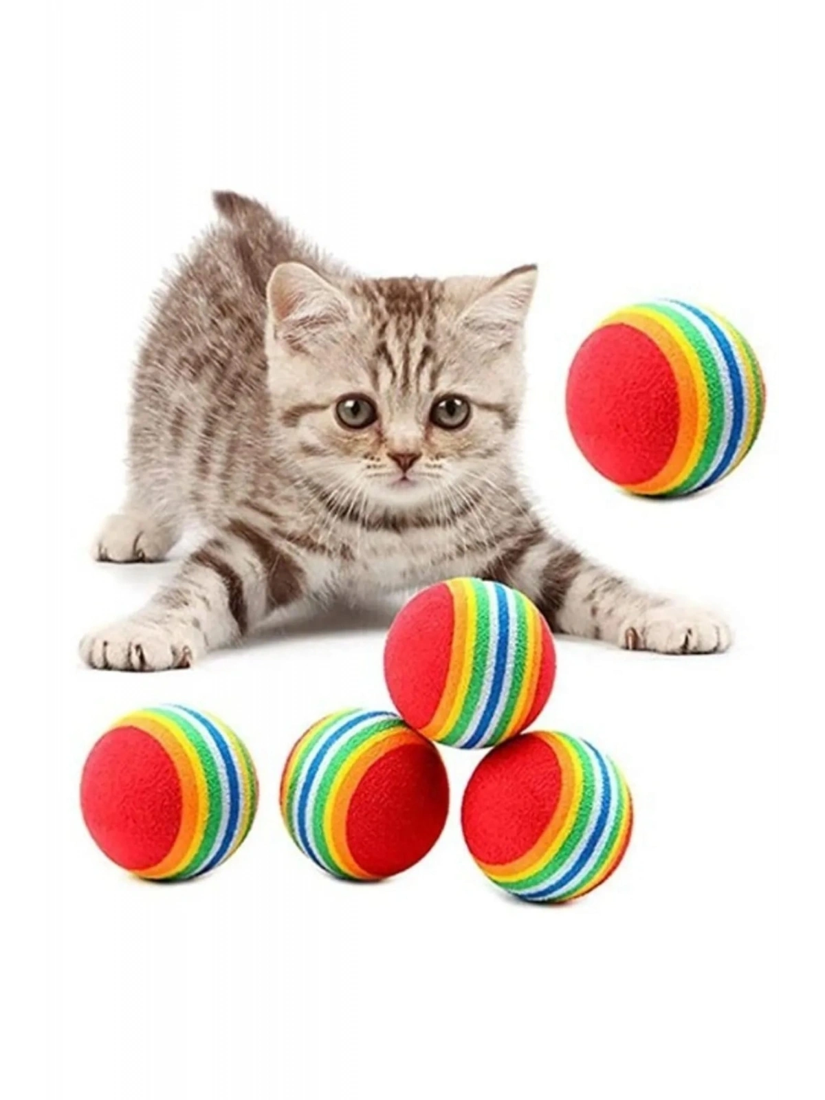 2 Adet Gökkuşağı Renkli Kedi Köpek Oyun Topu 4,2 cm