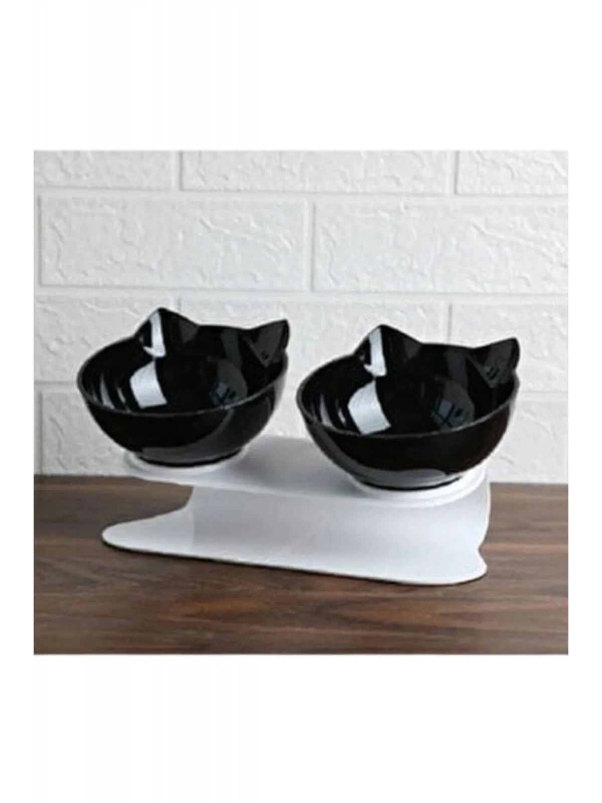 Standlı Kedi Kafalı Mama Kabı 2 li Siyah