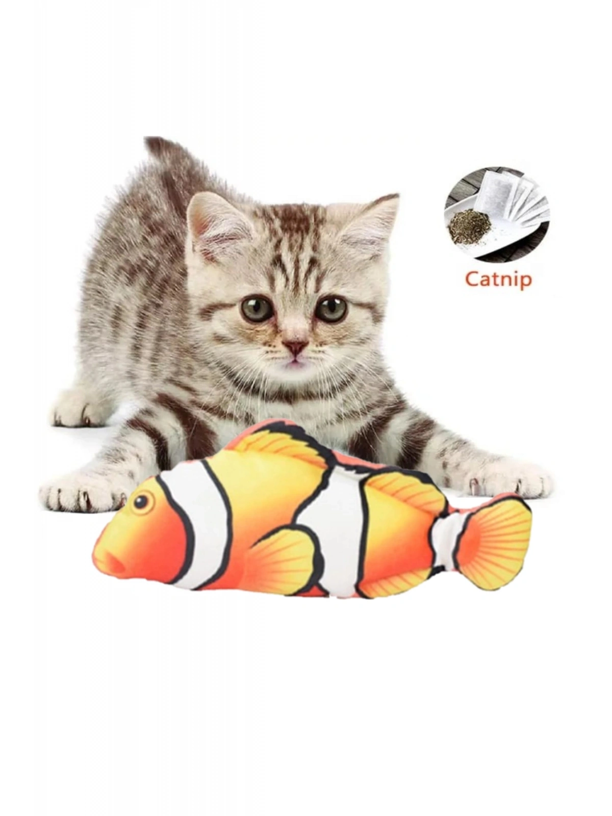 Peluş Kedi Oyuncağı Balık Kedi Nanesi Otlu Çıngıraklı 1 Adet Palyaço Açık