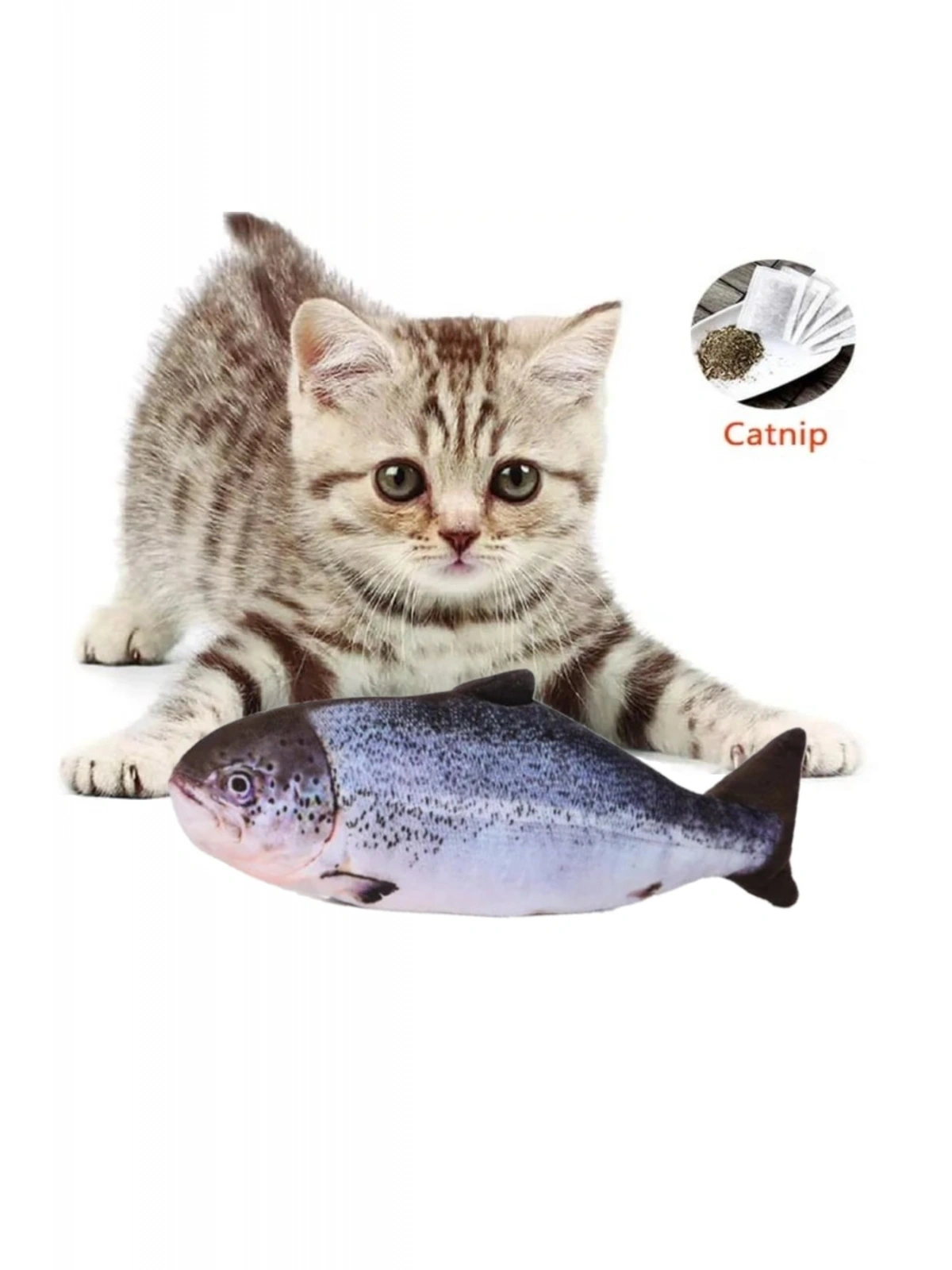 Peluş Kedi Oyuncağı Balık Kedi Nanesi Otlu Çıngıraklı 1 Adet Somon