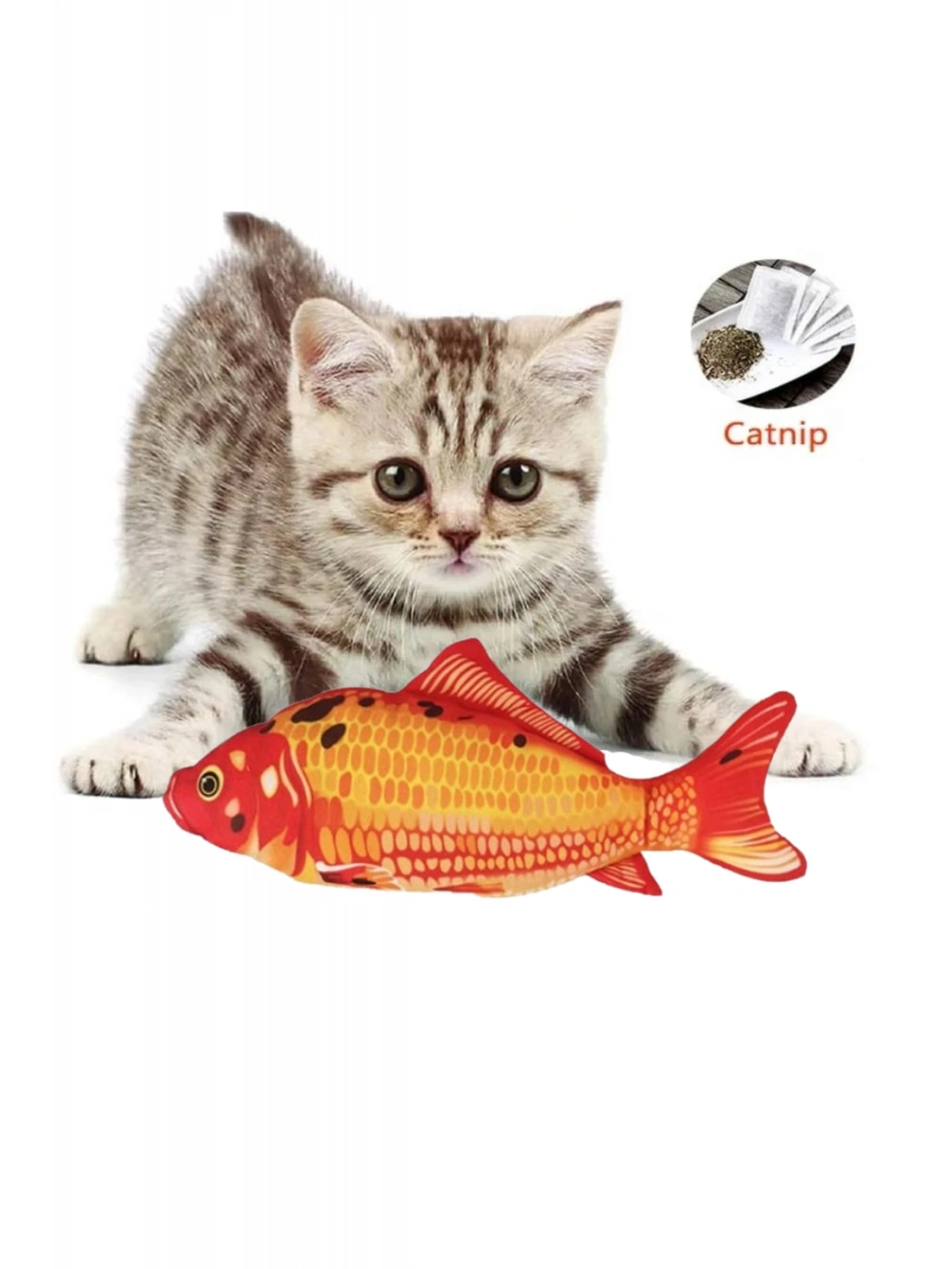 Peluş Kedi Oyuncağı Balık Kedi Nanesi Otlu Çıngıraklı 1 Adet Kırmızı Balık