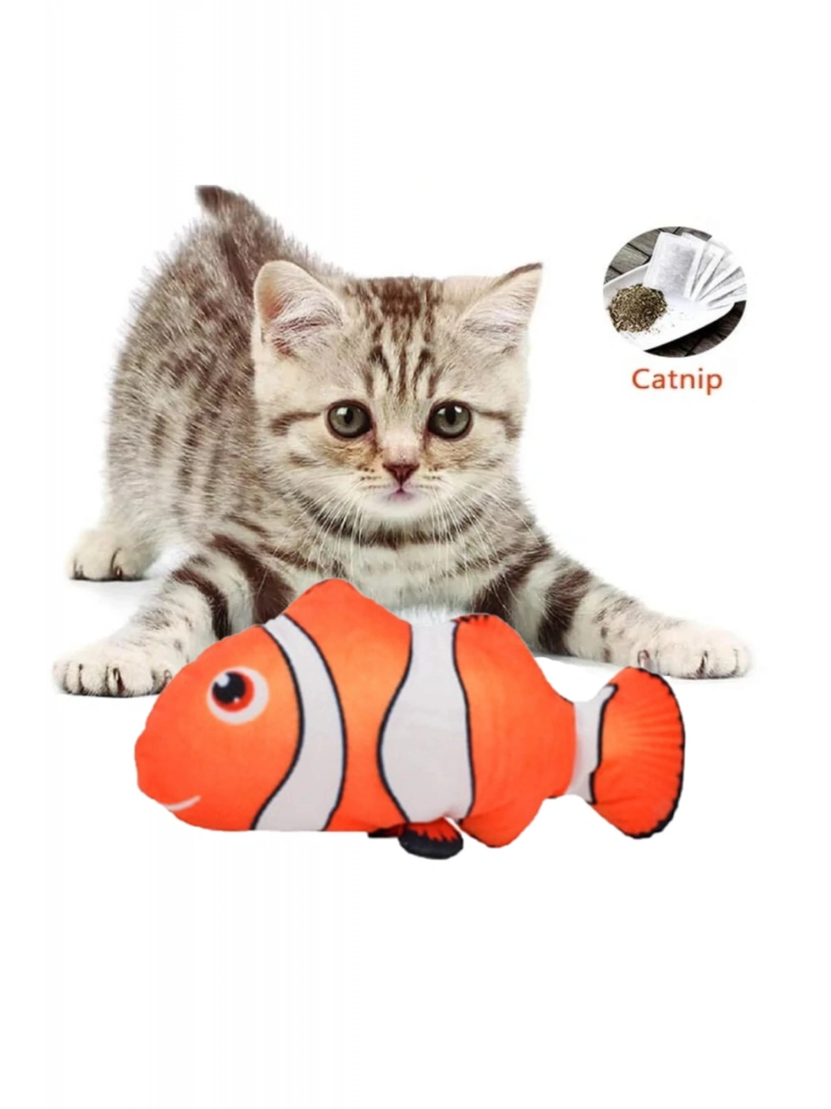 Peluş Kedi Oyuncağı Balık Kedi Nanesi Otlu Çıngıraklı 1 Adet Palyaço