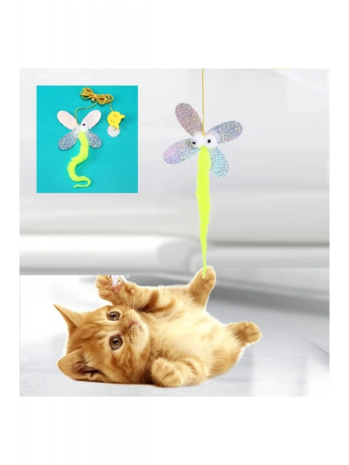 Kelebek Model Elastik Kendinden Yapışkanlı Kedi Oyun Oltası