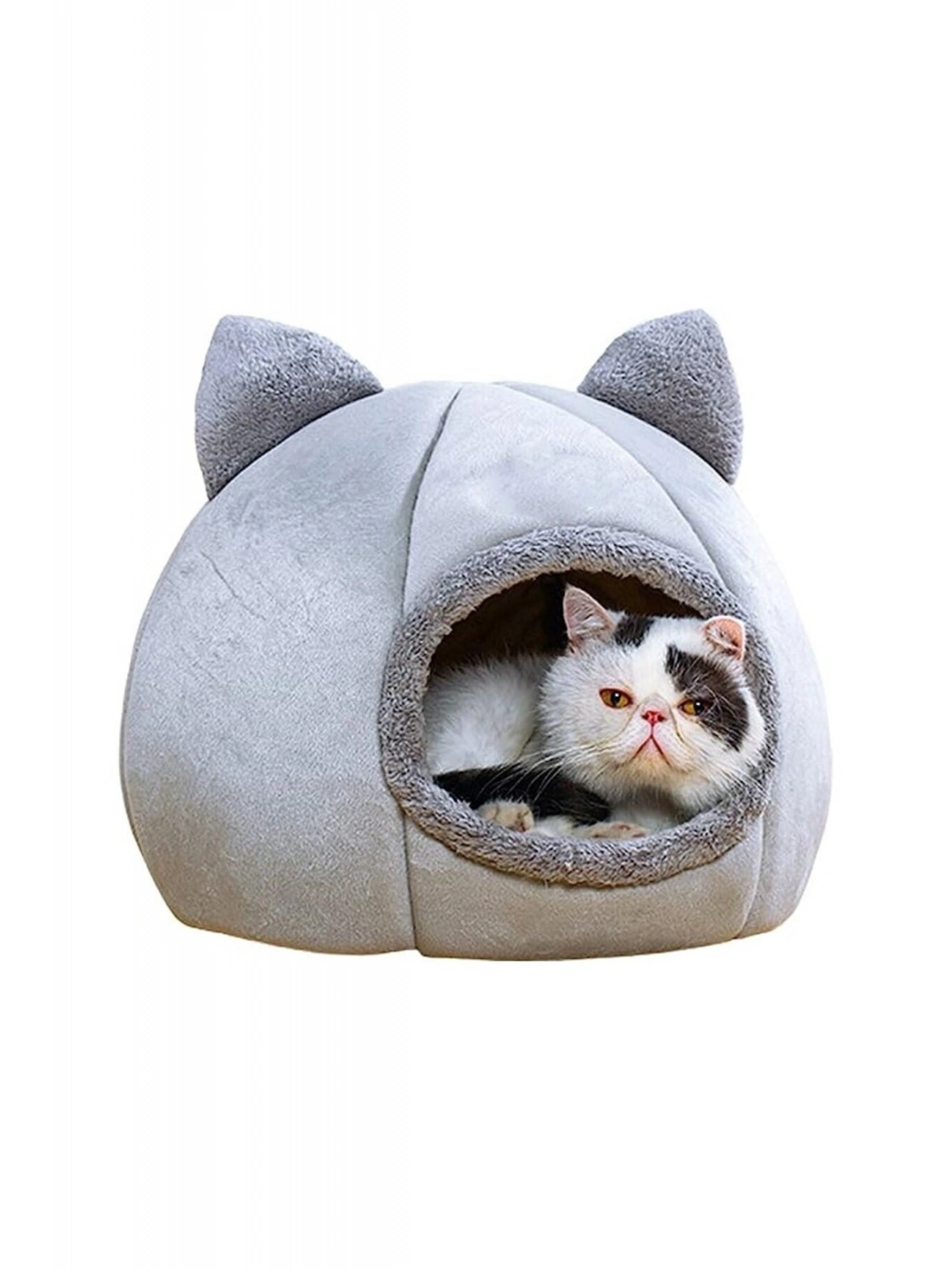 Bal Kabağı Tasarımlı Kedi Evi Yumuşak Kedi Yatağı Derin Uyku Ve Kış Evi Çıkartılabilir Minder Gri