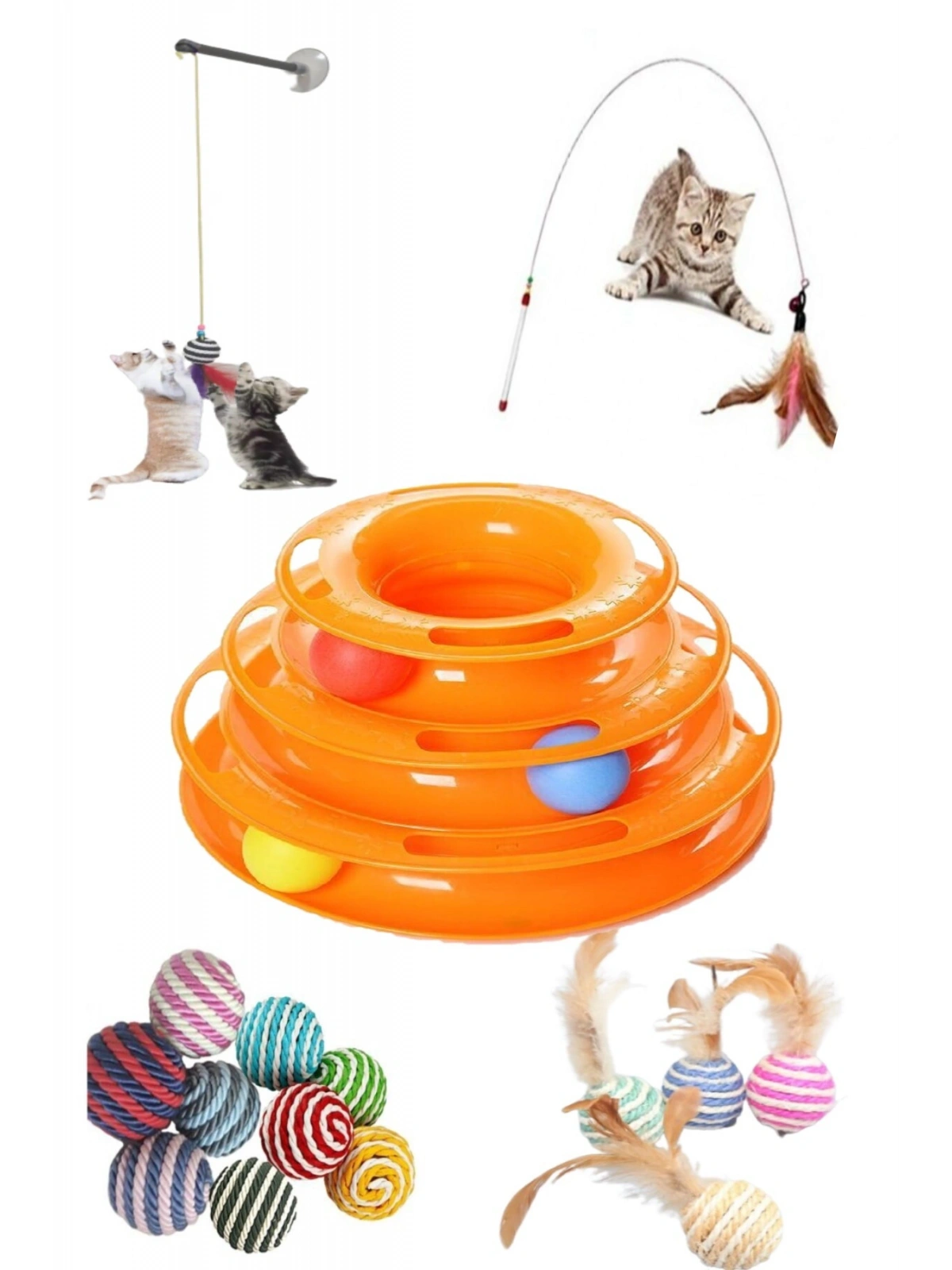 5 Li Set 1 Adet 3 katlı 1 Adet 90 Cm Olta 1 Adet Tüylü Top 1 Adet Vantuzlu Olta 1 Adet Ip Sarma Top