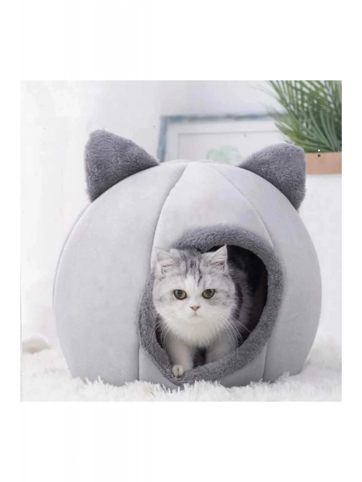 Bal Kabağı Tasarımlı Kedi Evi Yumuşak Kedi Yatağı Derin Uyku Ve Kış Evi Çıkartılabilir Minder Gri M