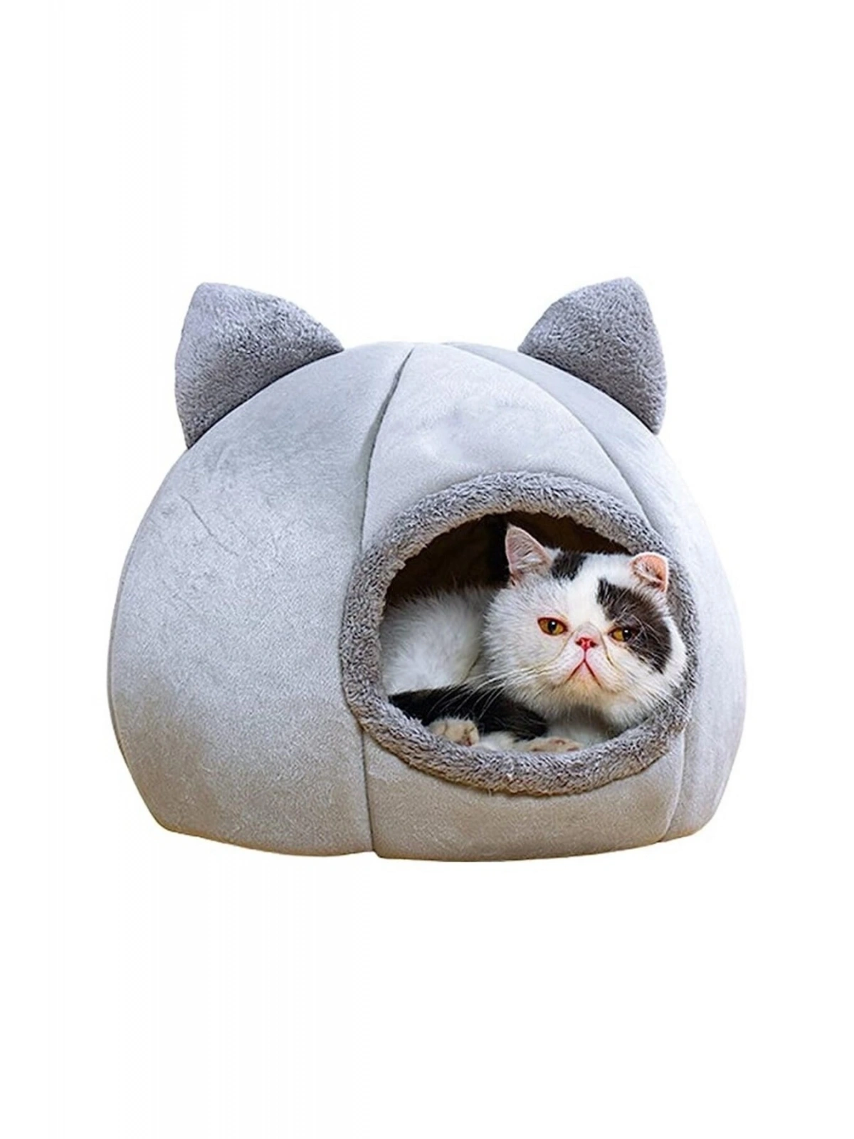 Bal Kabağı Tasarımlı Kedi Evi Yumuşak Kedi Yatağı Derin Uyku Ve Kış Evi Çıkartılabilir Minder Gri S