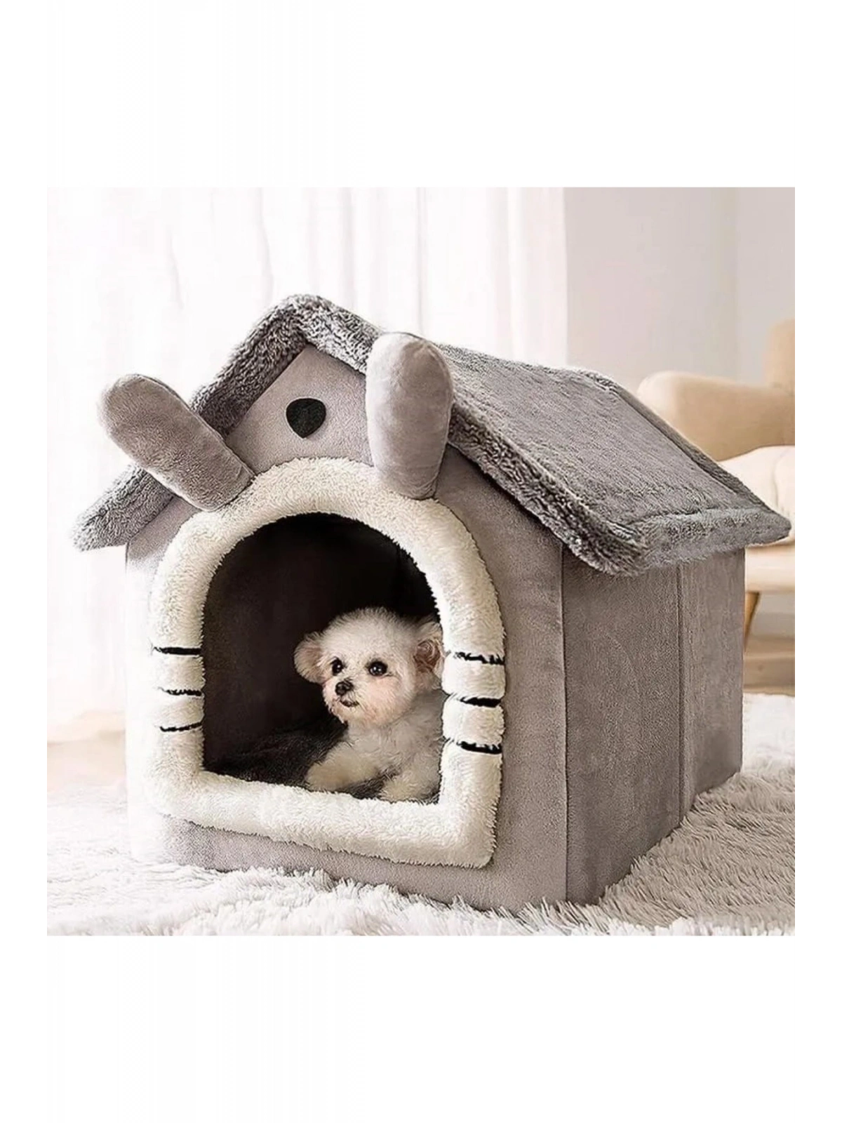 Klasik Model Kedi Evi Yumuşak Kedi Yatağı Derin Uyku Ve Kış Evi Çıkarılabilir Minder GRİ  M BEDEN