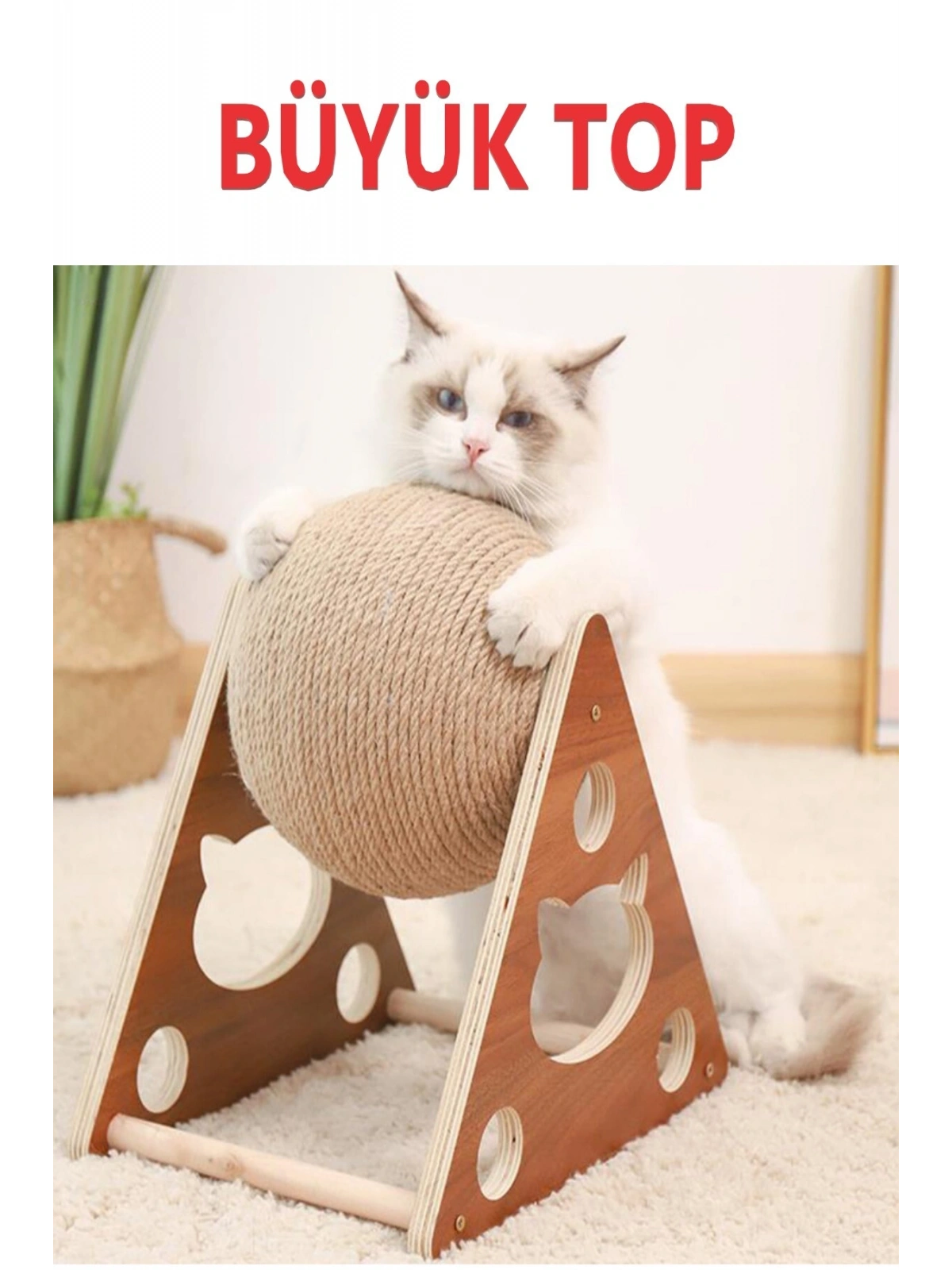 Ahşap Ipli Kedi Oyuncagi Topu Kedi Tırmalaması