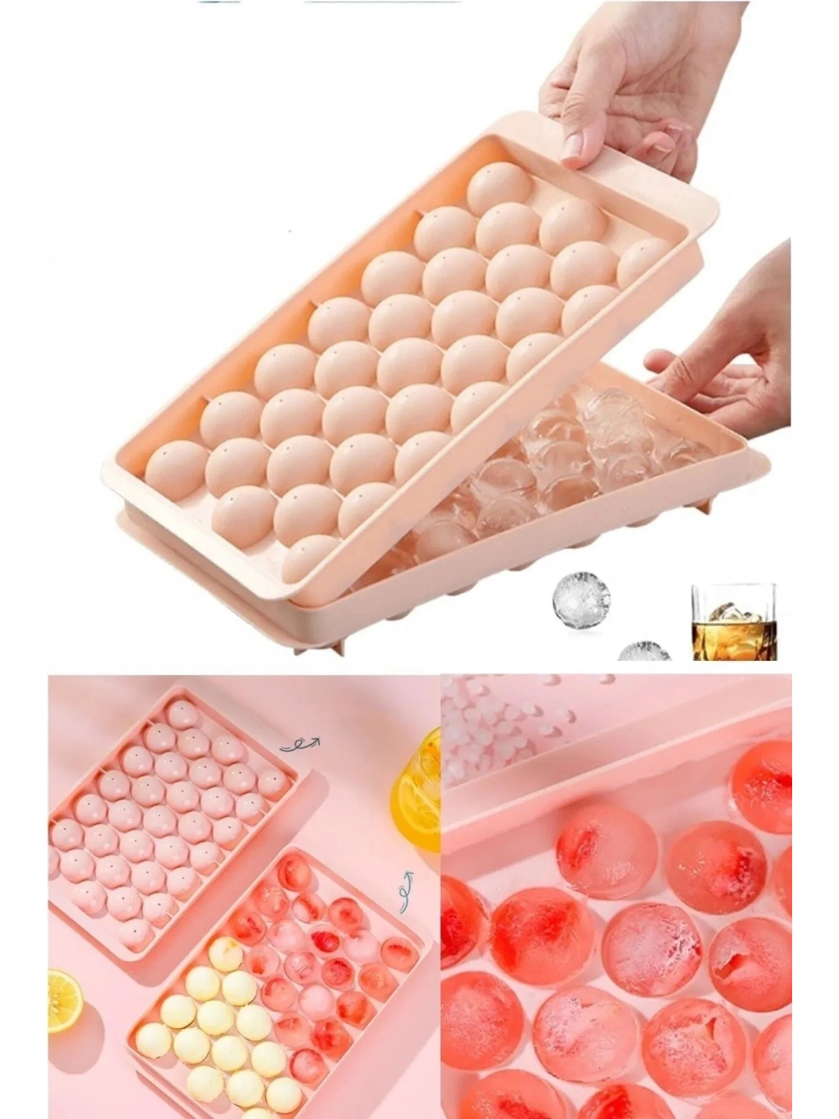 Küre Buz Kalıbı Kapaklı 33 Hazneli Yuvarlak Buz Kalıbı Kokteyl Sunum Buz Kalıbı 1 Adet