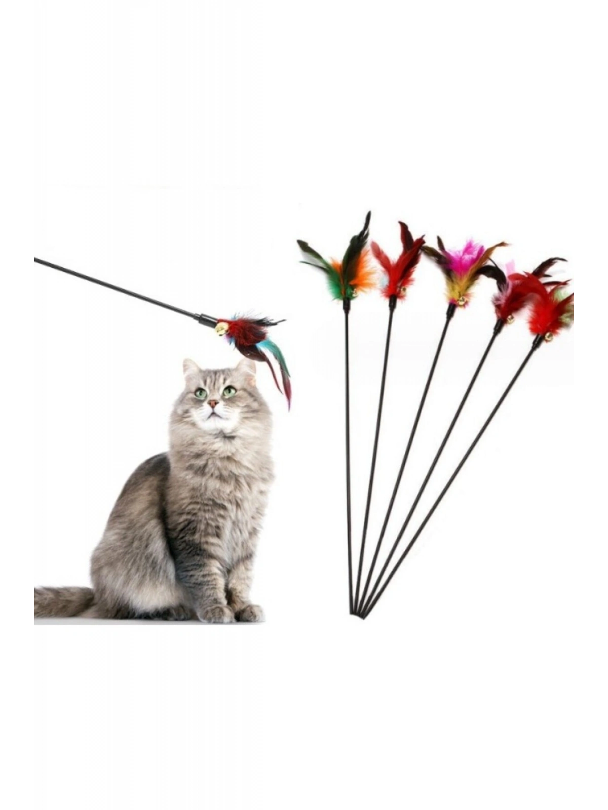 Çıngıraklı Tüylü Kedi Oyun Çubuğu