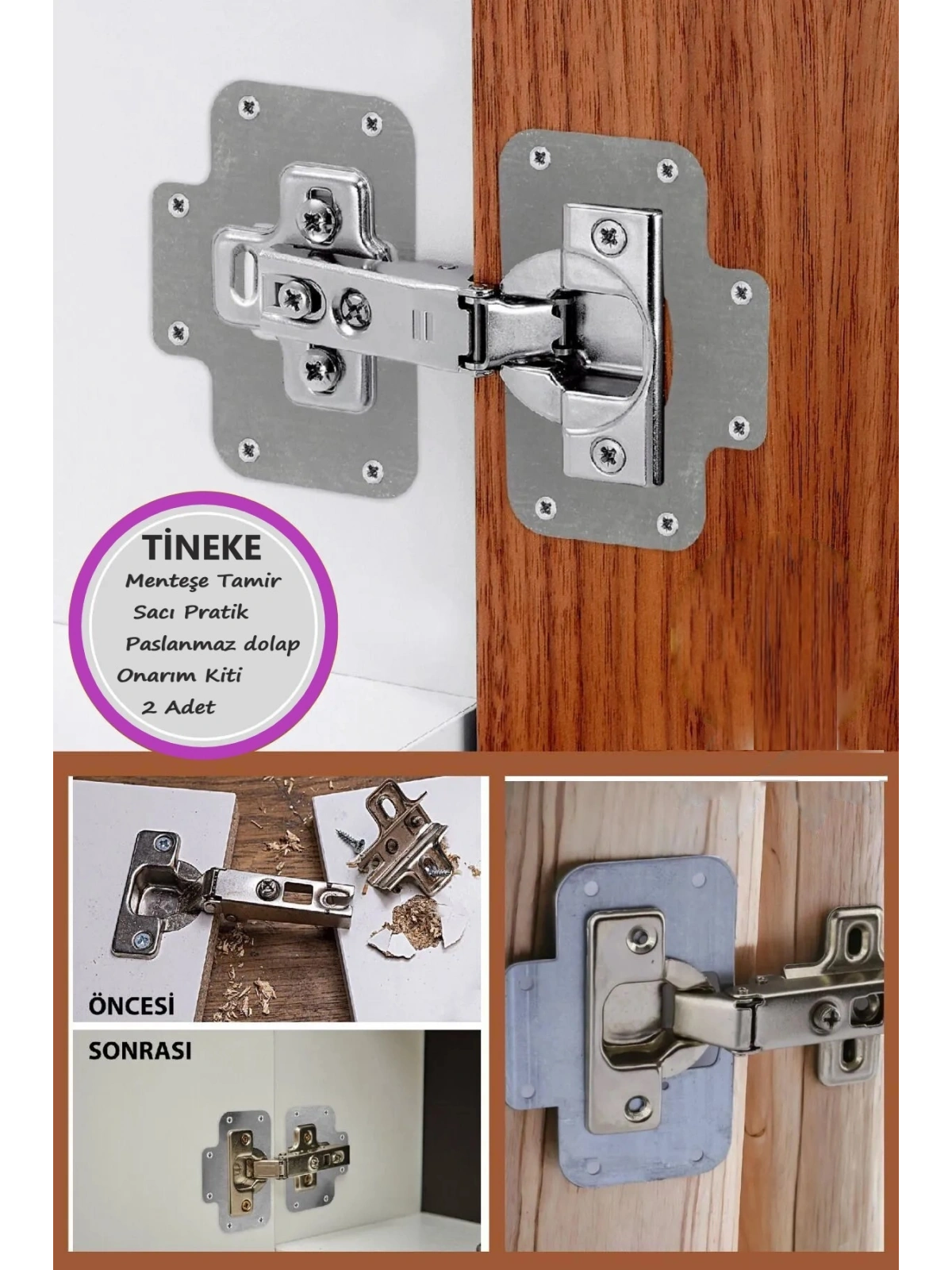 Menteşe Tamir Sacı Pratik Paslanmaz Dolap Tamir Onarım Kiti Kapak Menteşe Tamir Onarım Seti 2 Adet