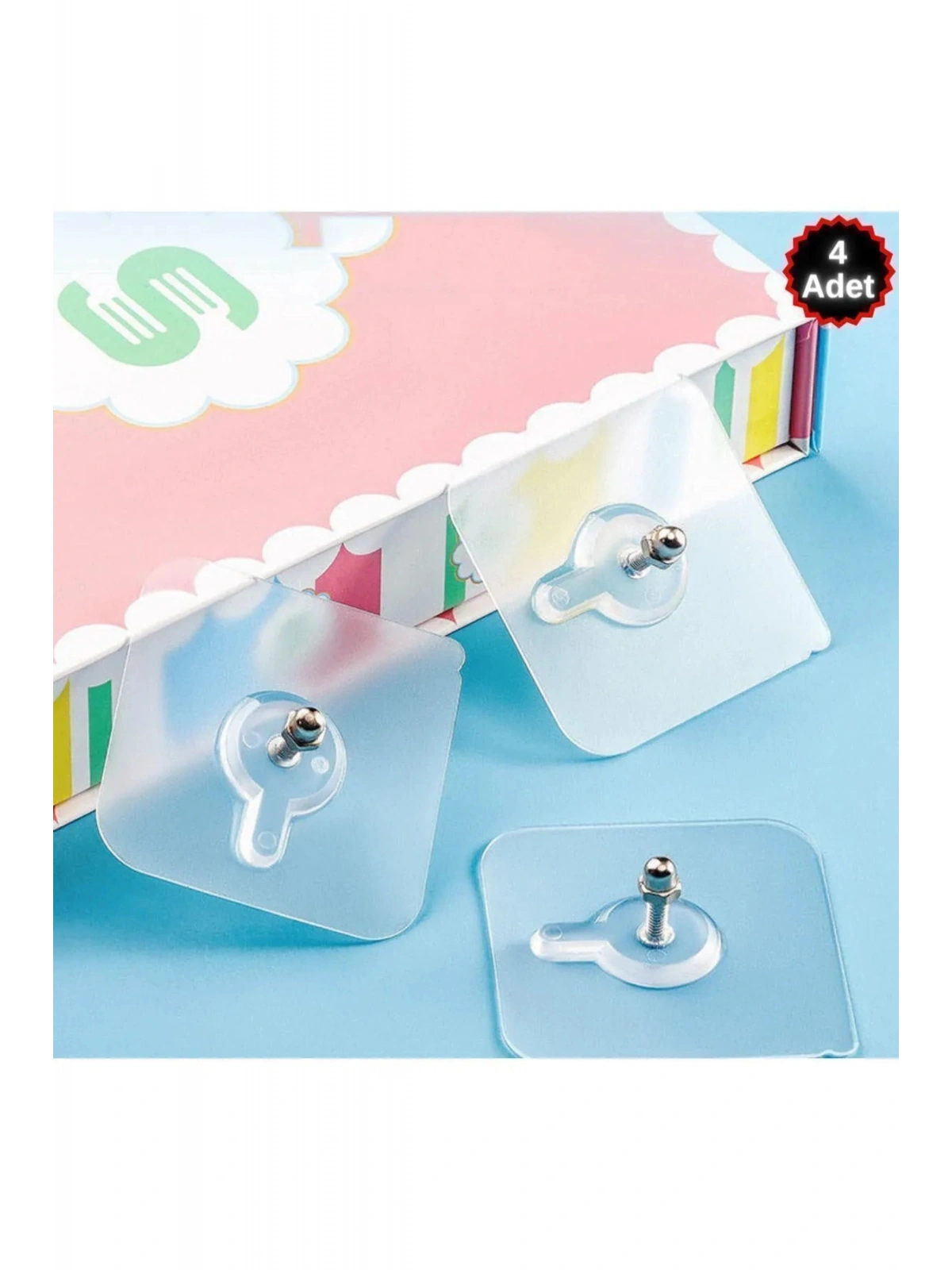 Kapı Arkası Elbise Askısı Kendinden Yapışkanlı Şeffaf Vidalı Havlu Askısı 4 Adet