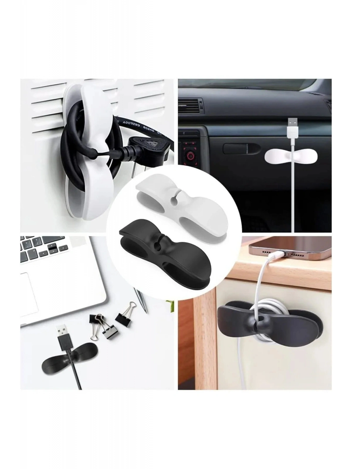 Yapışkanlı Airfryer Kablo Düzenleyici Çok Amaçlı Kablo Tutucu Kablo Toparlayıcı SİYAH  (2 ADET)