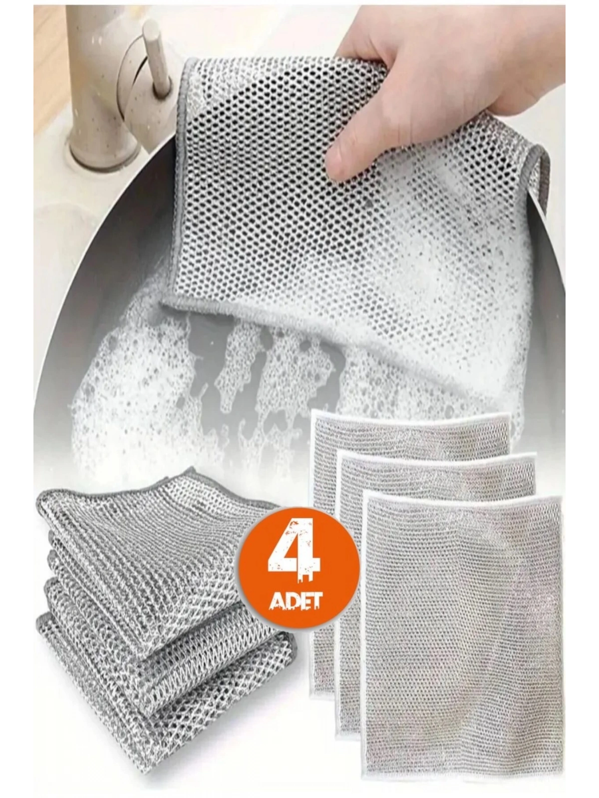 Telli Bulaşık Bezi Ovma Teli ve Çok Amaçlı Multi İnce Temizlik Fırçası 4  ADET