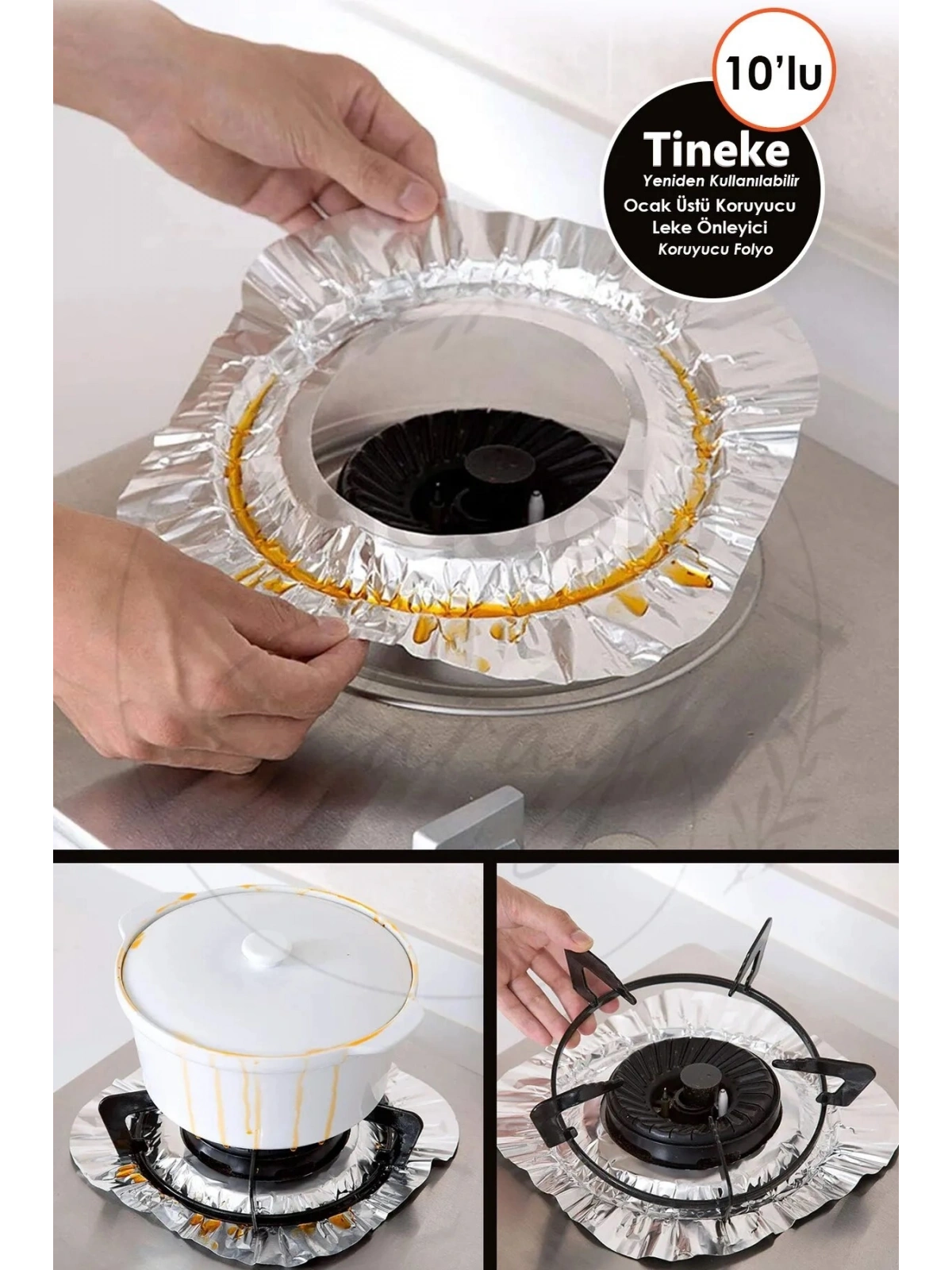 Tekrar Kullanılır 10lu Ocak Üstü Koruyucu Leke Önleyici Isıya Dayanıklı Ocak, Izgara Koruyucu Folyo