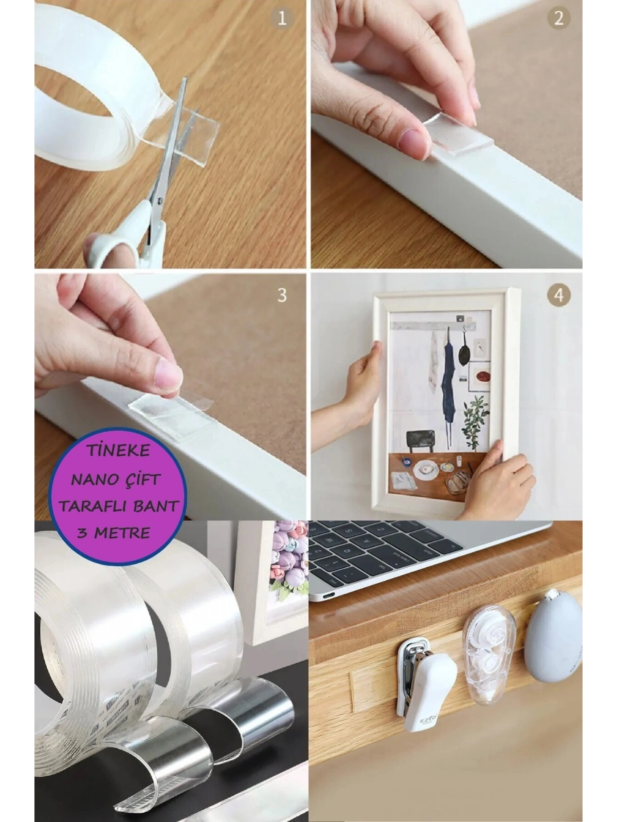 Çift Taraflı Nano Bant Süper Güçlü Şeffaf Çift Taraflı Bant 3 CM X 2 METRE