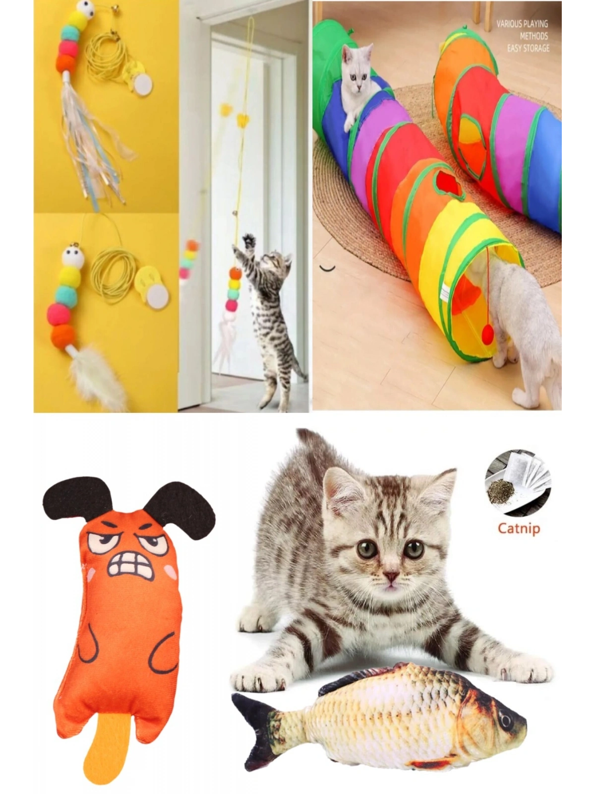 Oyun Seti Kedi Tüneli 1 Ad Elastik Olta 1 Ad  Peluş Balık Sazan 1 Ad  Peluş Fare Turuncu 1 Ad
