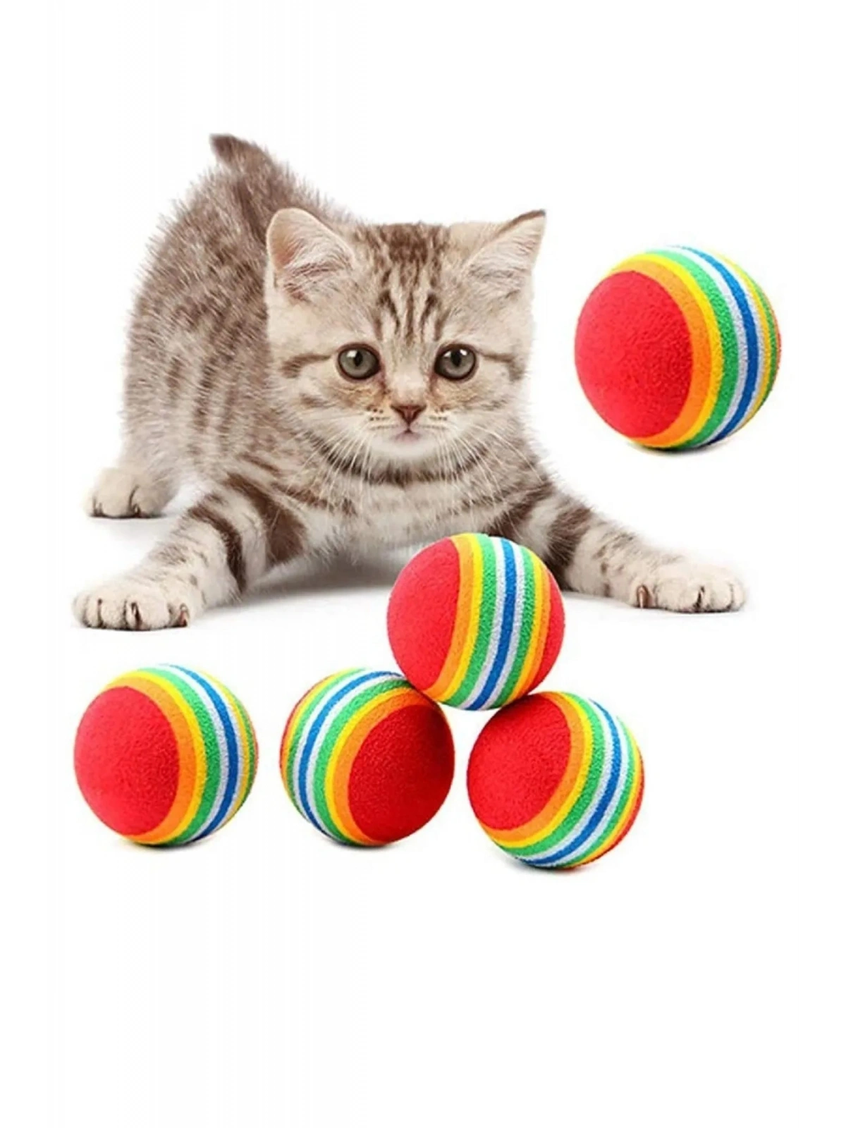 3 lü Gökkuşağı Sünger Kedi Köpek Çiğneme Oyun Topu 4,2 Cm Diş Çıkarma Interaktif Oyuncak