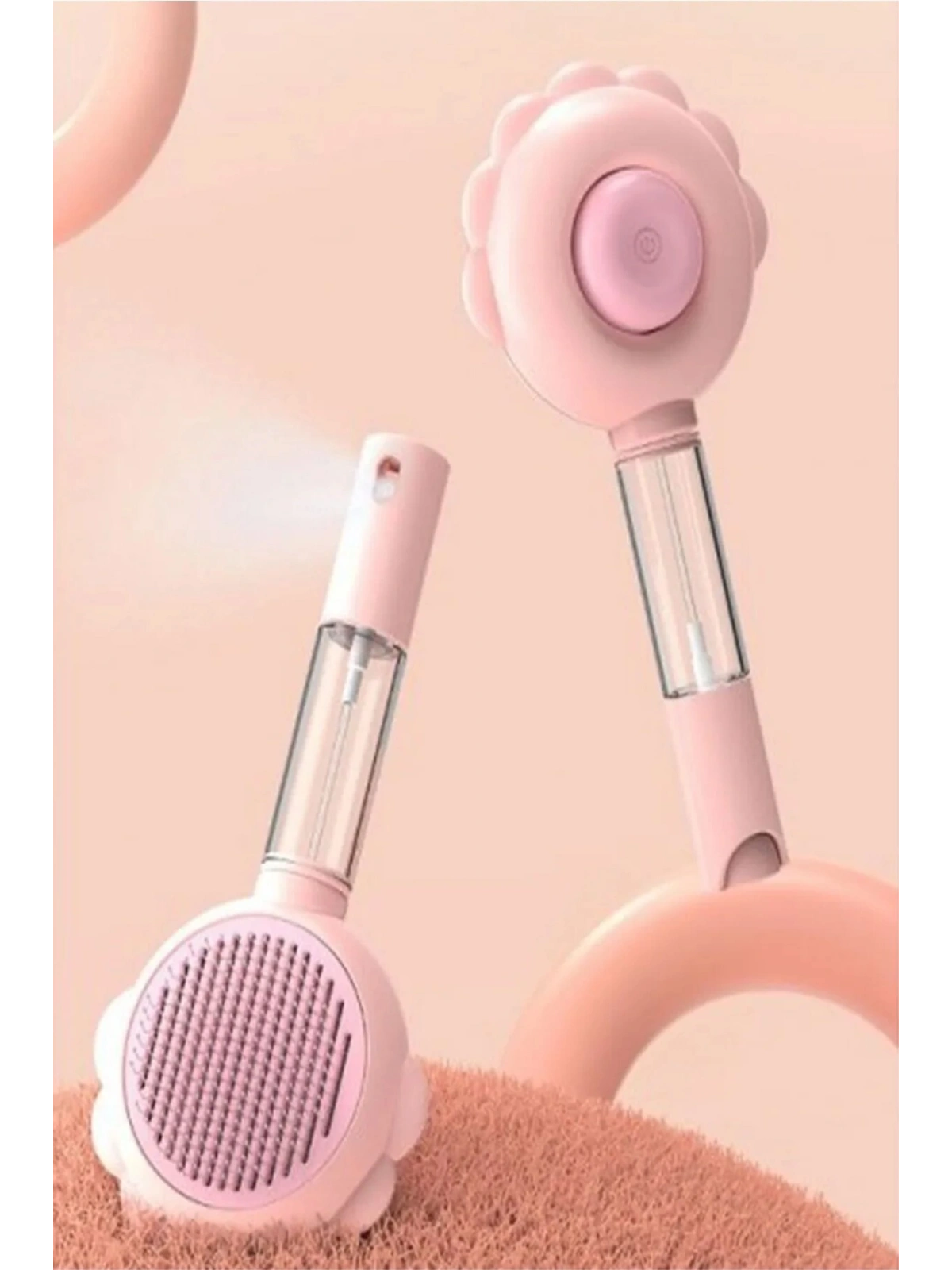 Basmalı Telli Su Sprey Hazneli Hayvan Kedi Köpek Fırçası Çift 2in 1