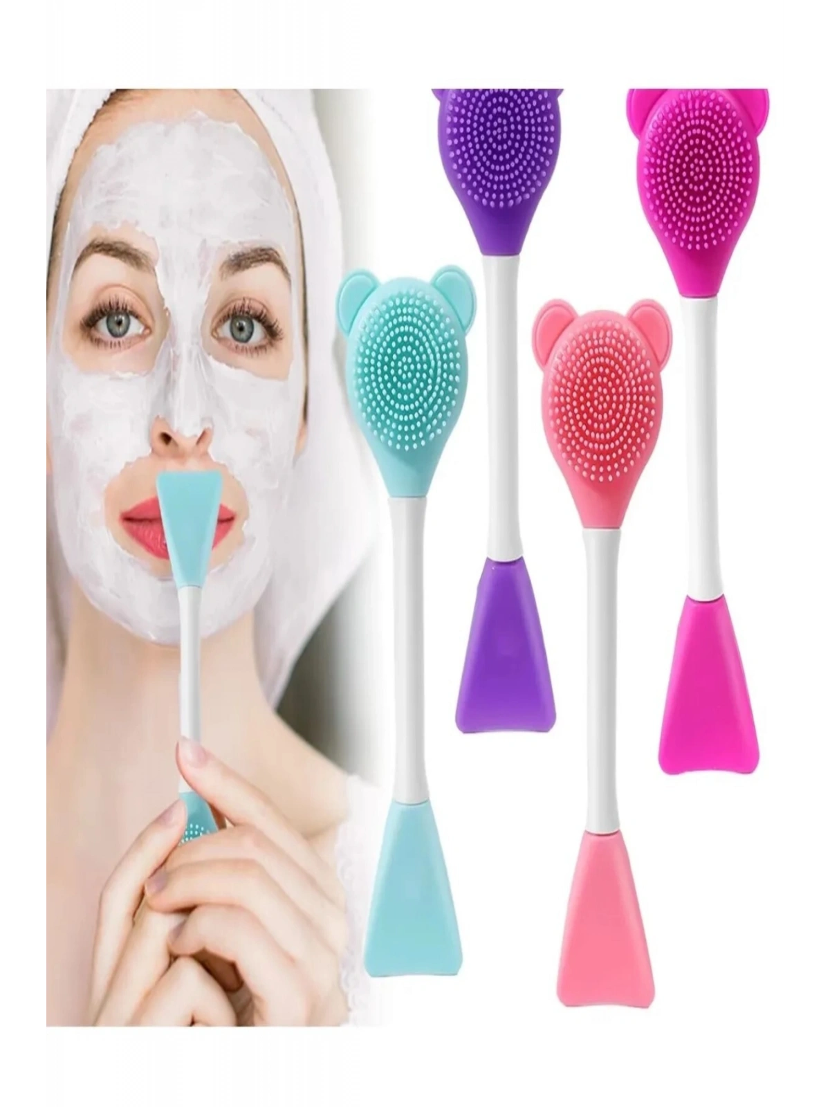 3 In 1 Ayıcık Silikon Maske Sürme Peeling Ve Temizleme Firçası Silikon Maske Spatulası