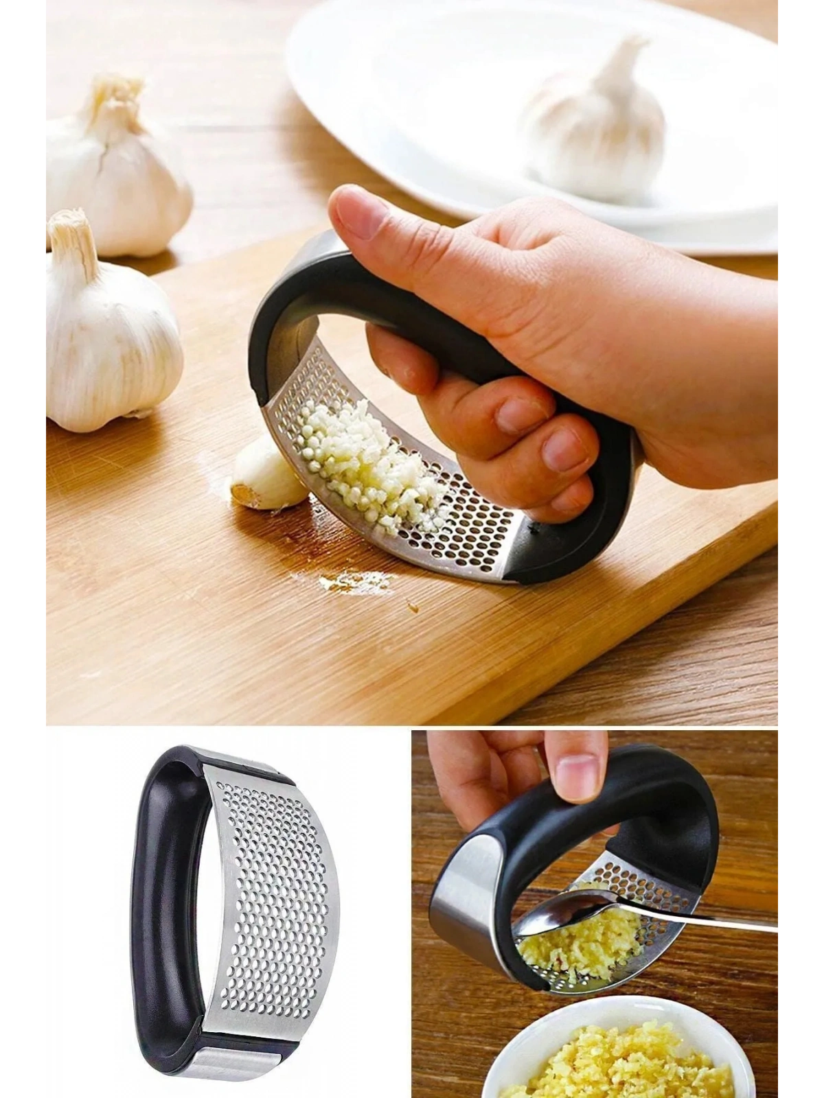 Tutma Kollu Sarımsak Ezici Pres Patates Püresi Yapma Aleti Paslanmaz Çelik Mutfak Gereci