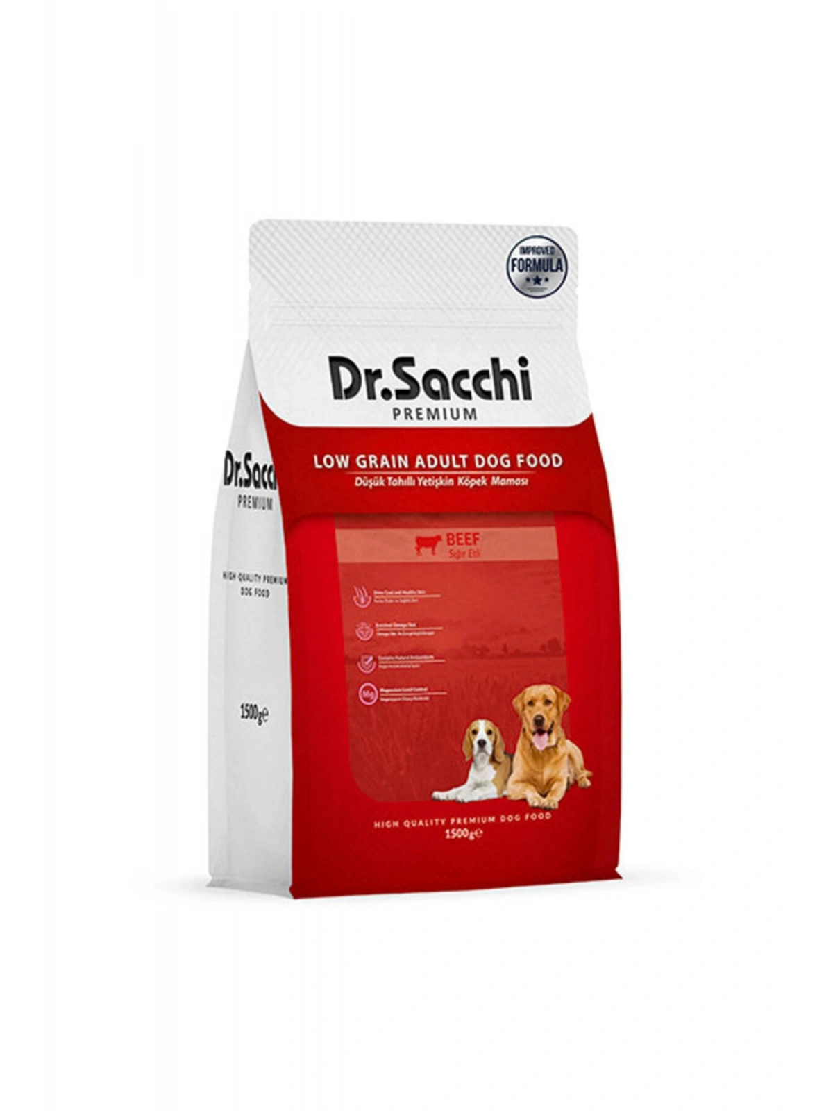 Dr.Sacchi Premium Sığır Etli Düşük Tahıllı Yetişkin Köpek Maması 1,5 Kg