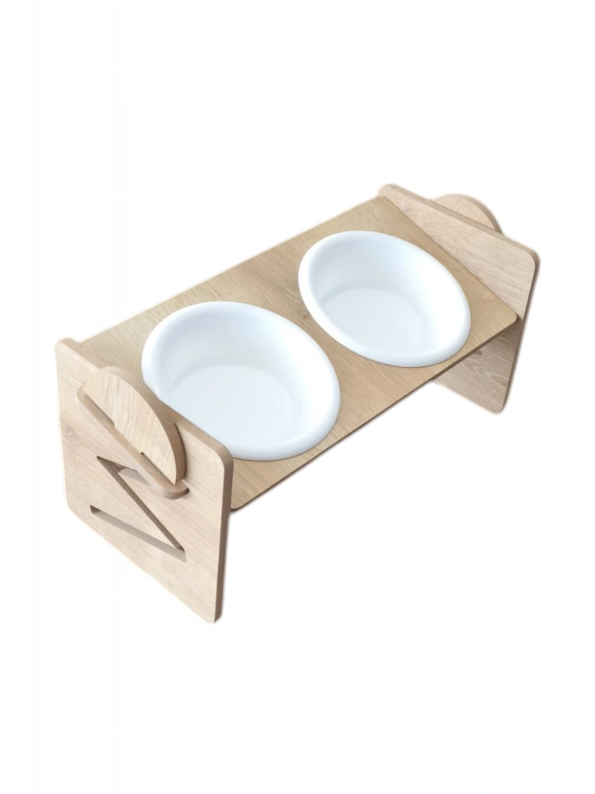 Ayarlanabilir Ahşap 2 Plastik Taslı Kedi Ve Köpek Mama Ve Su Kabı BEYAZ