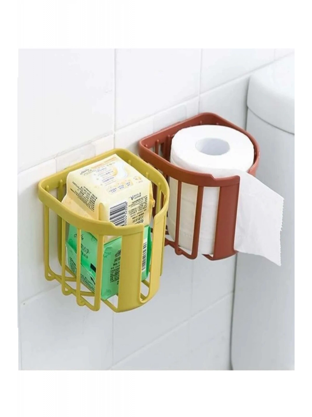 WC Kağıdı İçin Pratik Kolay Monte Edilebilen Yapışkanlı Çok Fonksiyonlu Beyaz Banyo Organizeri