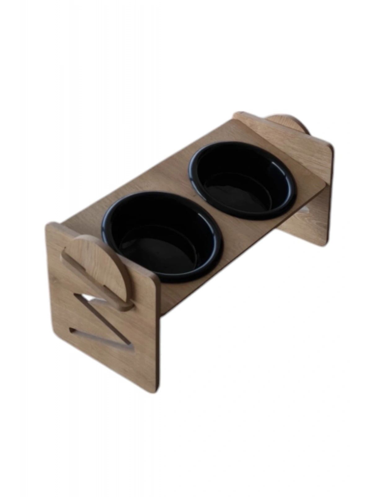 Ayarlanabilir Ahşap 2 Plastik Taslı Kedi Ve Köpek Mama Ve Su Kabı SİYAH