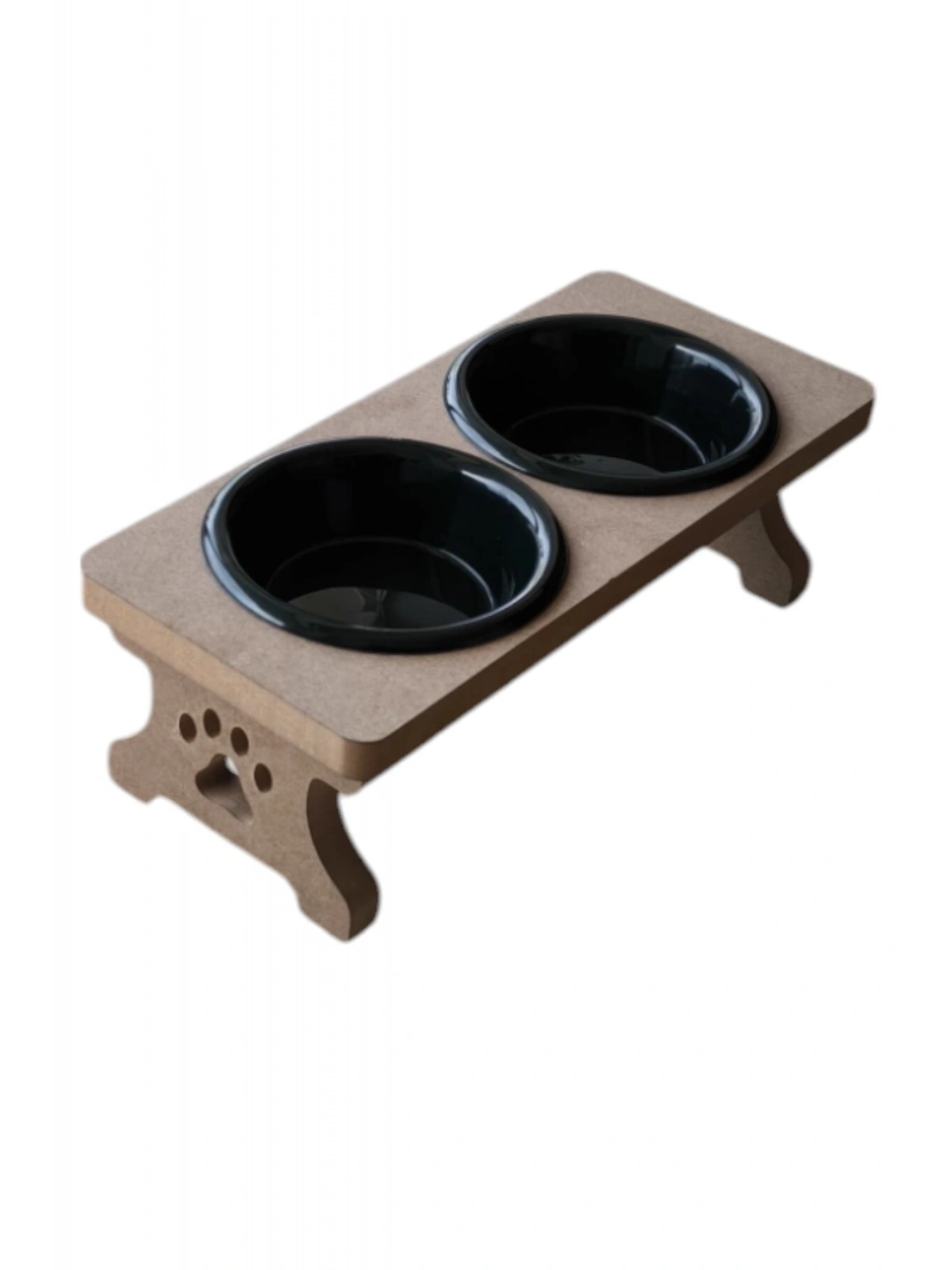 Ahşap Demonte 2 Plastik Taslı Kedi Mama Ve Su Kabı SİYAH